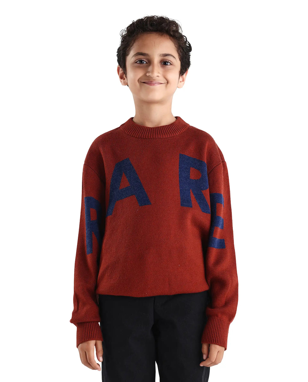 Rare Ones Kids Emyr-K Rust Acrylic Blend Typography Pull-On Closure Relaxed Fit Sweater