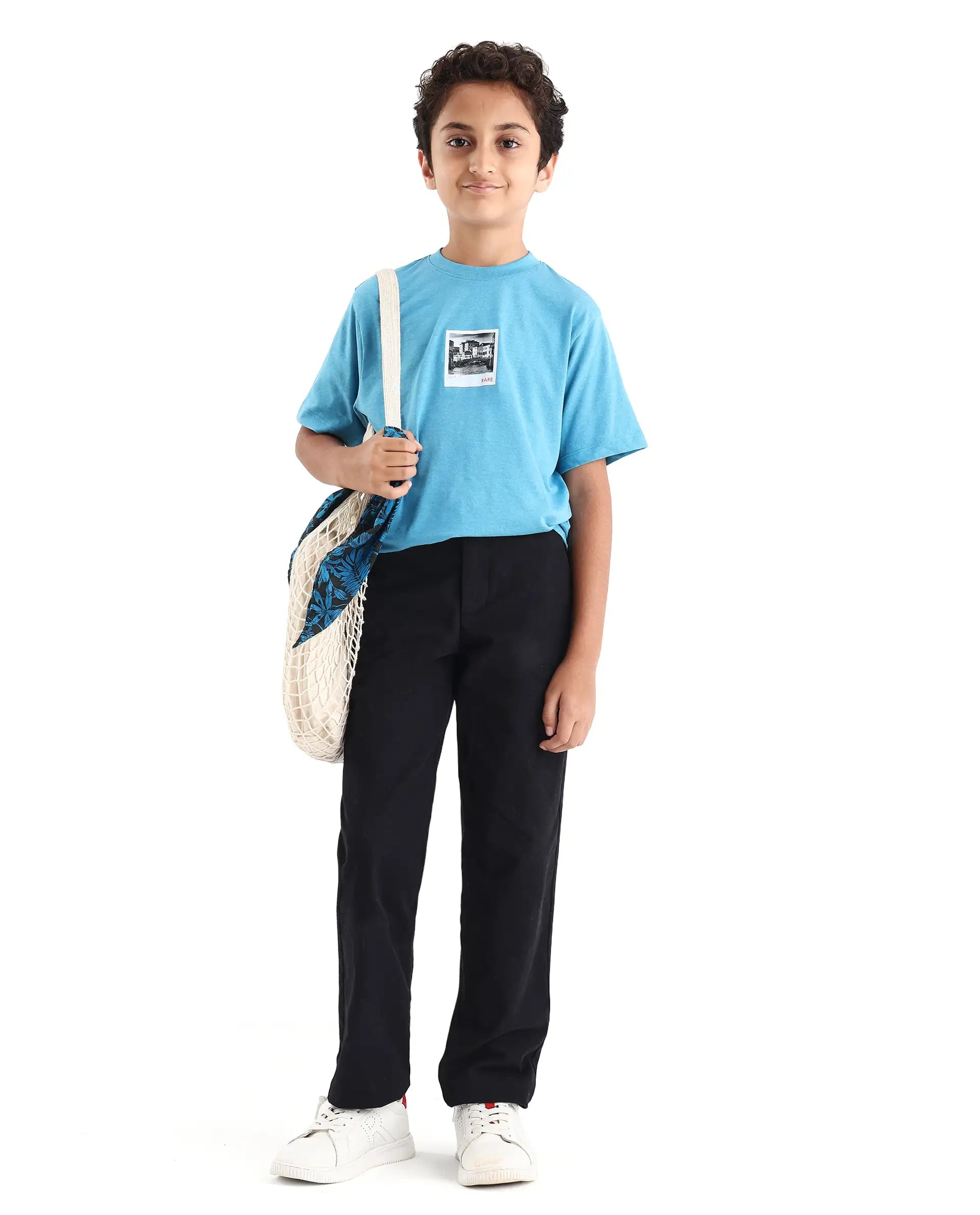 Rare Ones Kids Boaz Turq Cotton Graphic Print Regular Fit T-Shirt