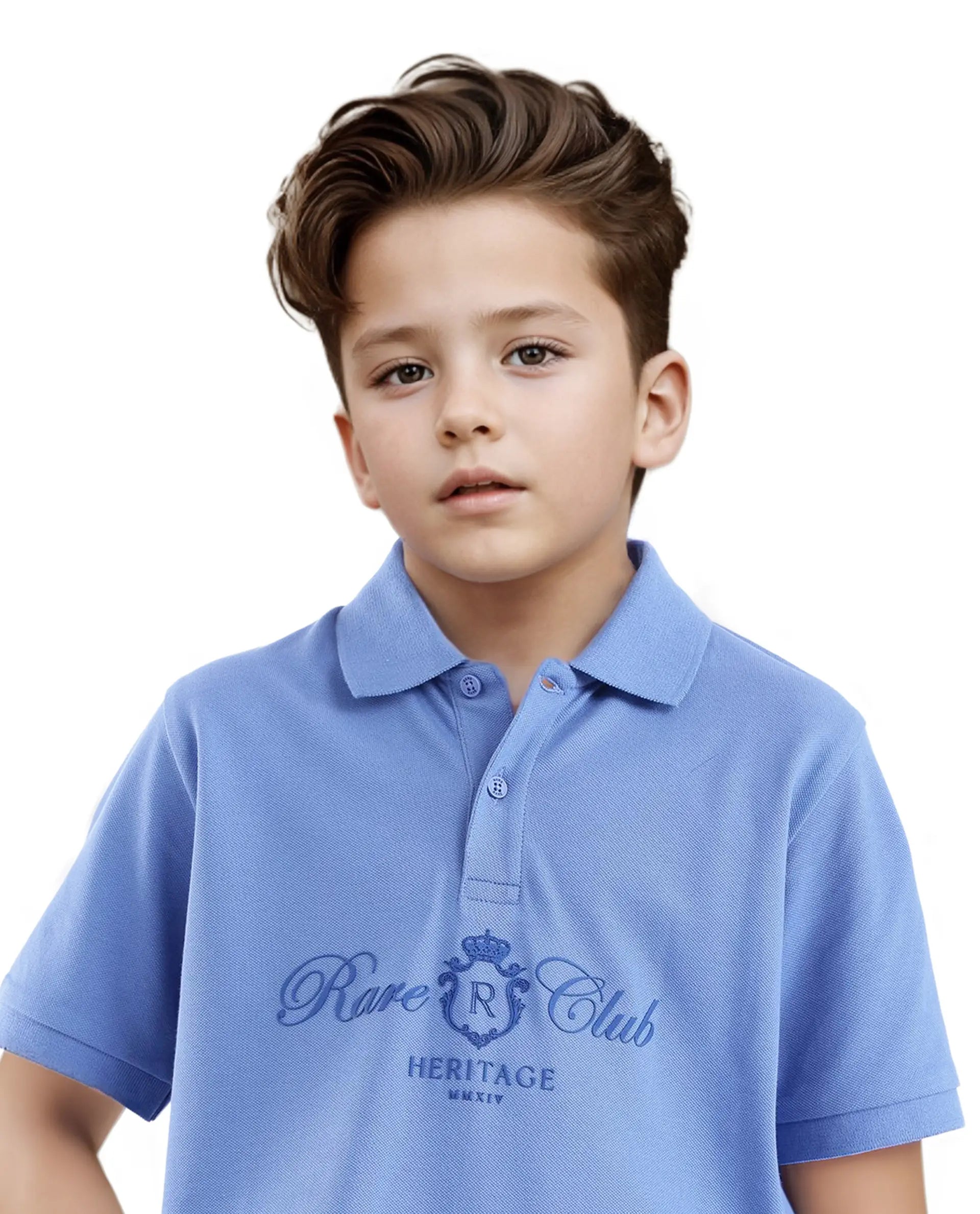 Rare Ones Kids Aimo Dark Blue Cotton Short Sleeve Collared Neck Hd Print Polo