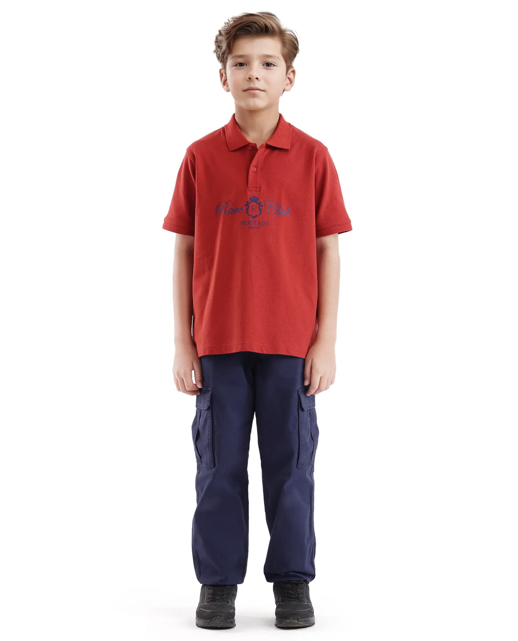 Rare Ones Kids Aimo Dark Rust Cotton Short Sleeve Hd Print Polo