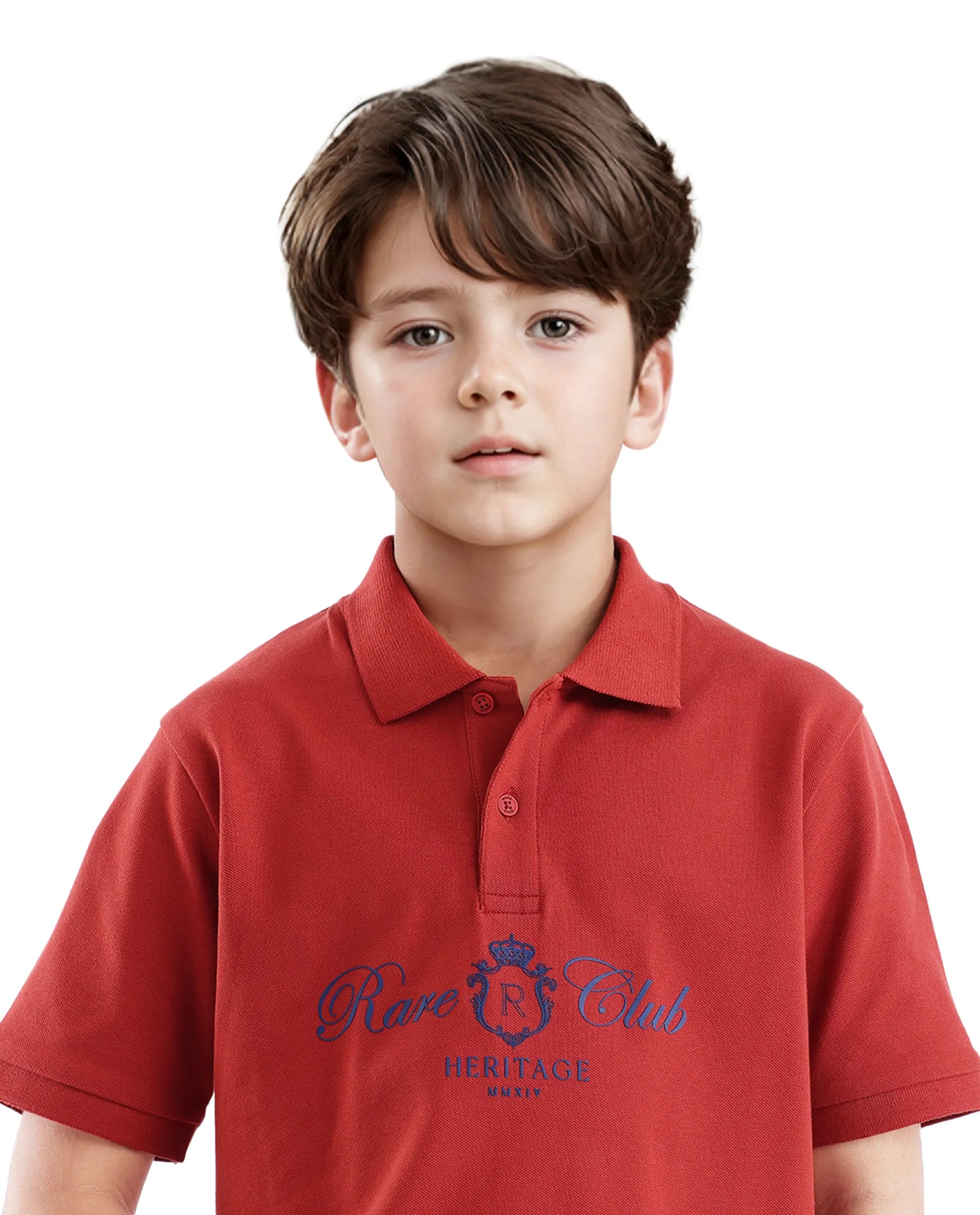 Rare Ones Kids Aimo Dark Rust Cotton Short Sleeve Hd Print Polo