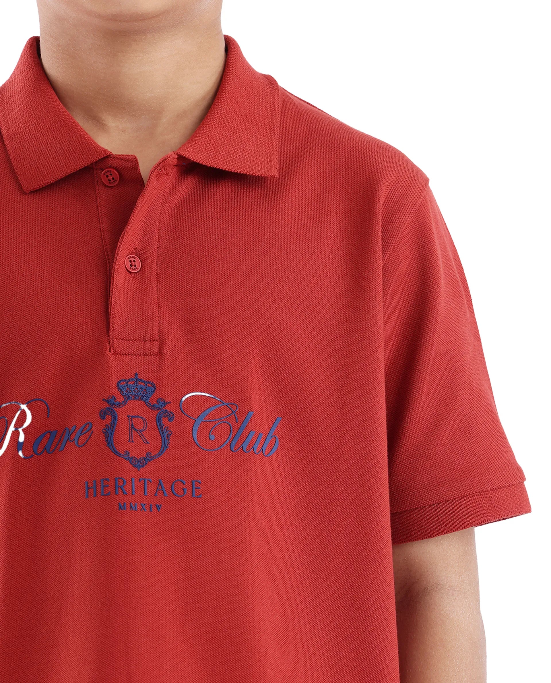 Rare Ones Kids Aimo Dark Rust Cotton Short Sleeve Hd Print Polo