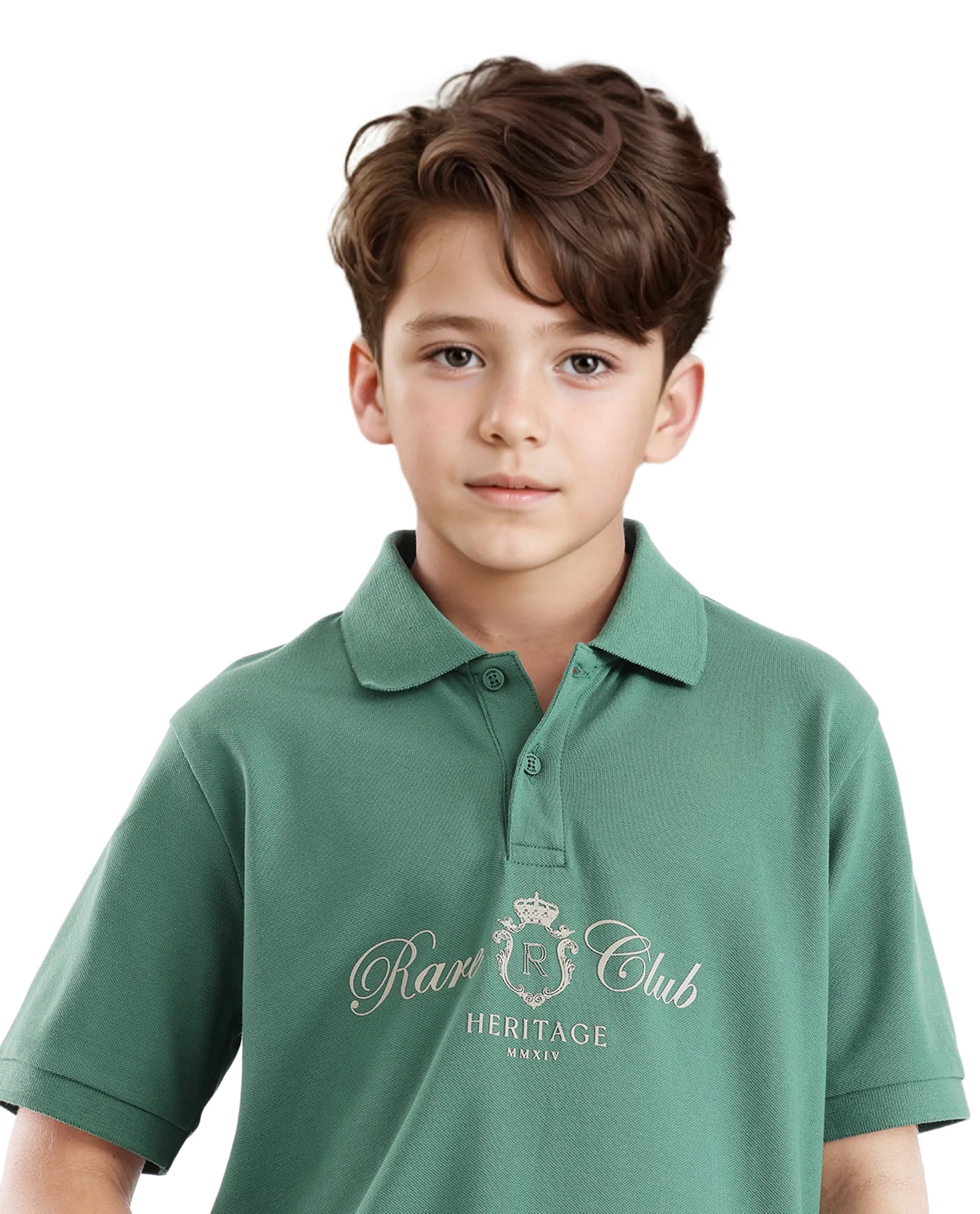 Rare Ones Kids Aimo Green Cotton Short Sleeve Hd Print Polo