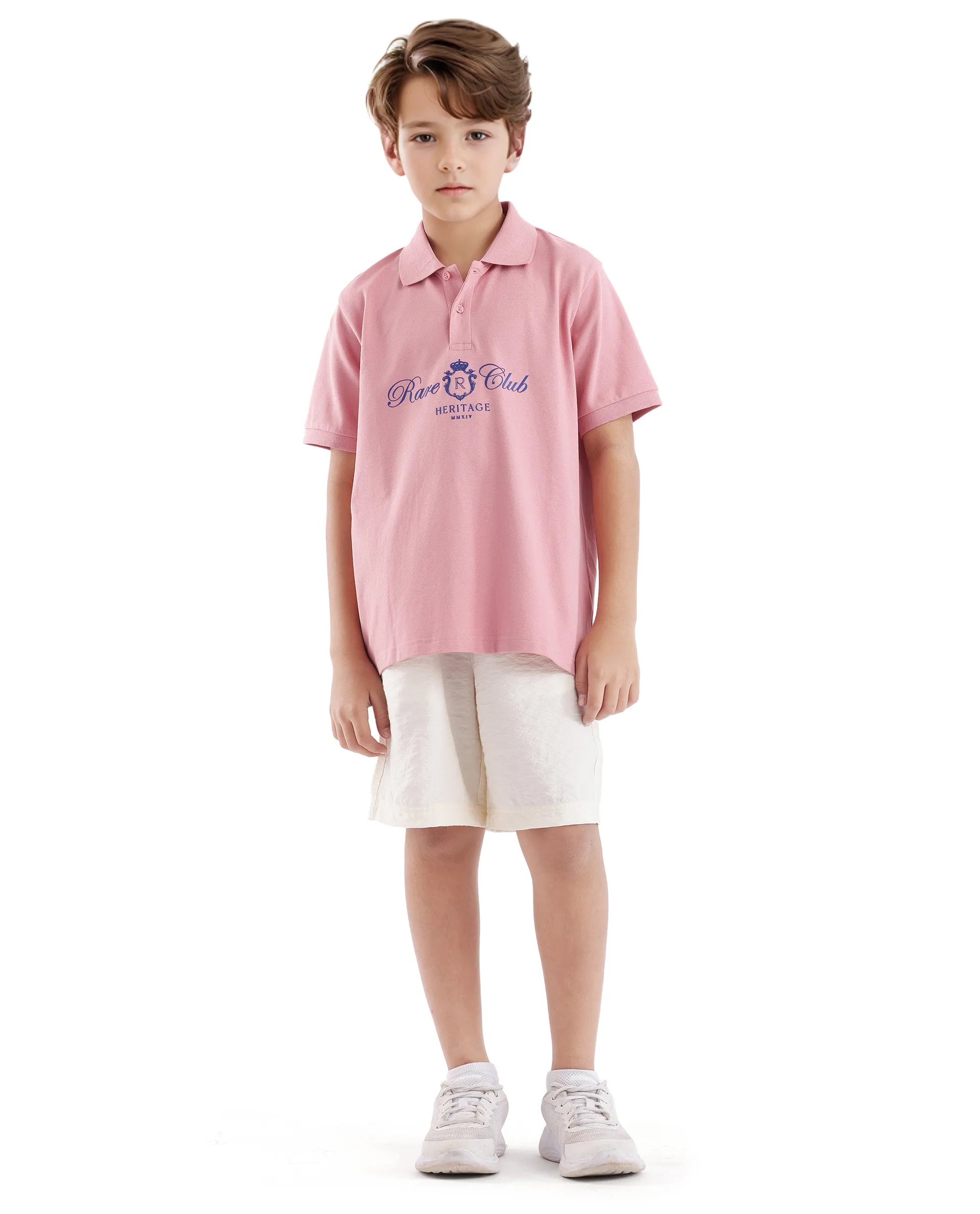 Rare Ones Kids Aimo Pastel Pink Cotton Short Sleeve Hd Print Polo