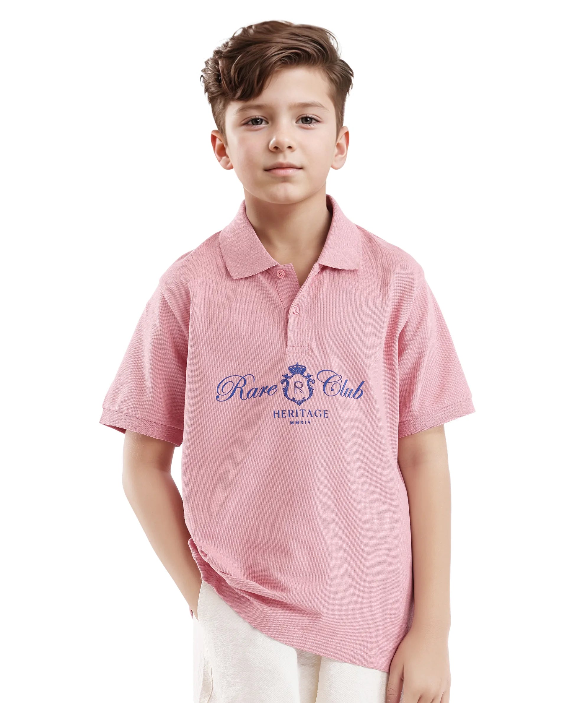 Rare Ones Kids Aimo Pastel Pink Cotton Short Sleeve Hd Print Polo