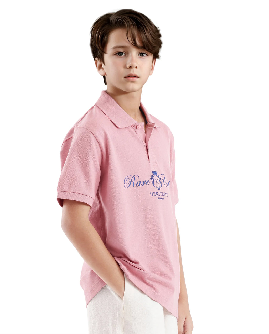 Rare Ones Kids Aimo Pastel Pink Cotton Short Sleeve Hd Print Polo