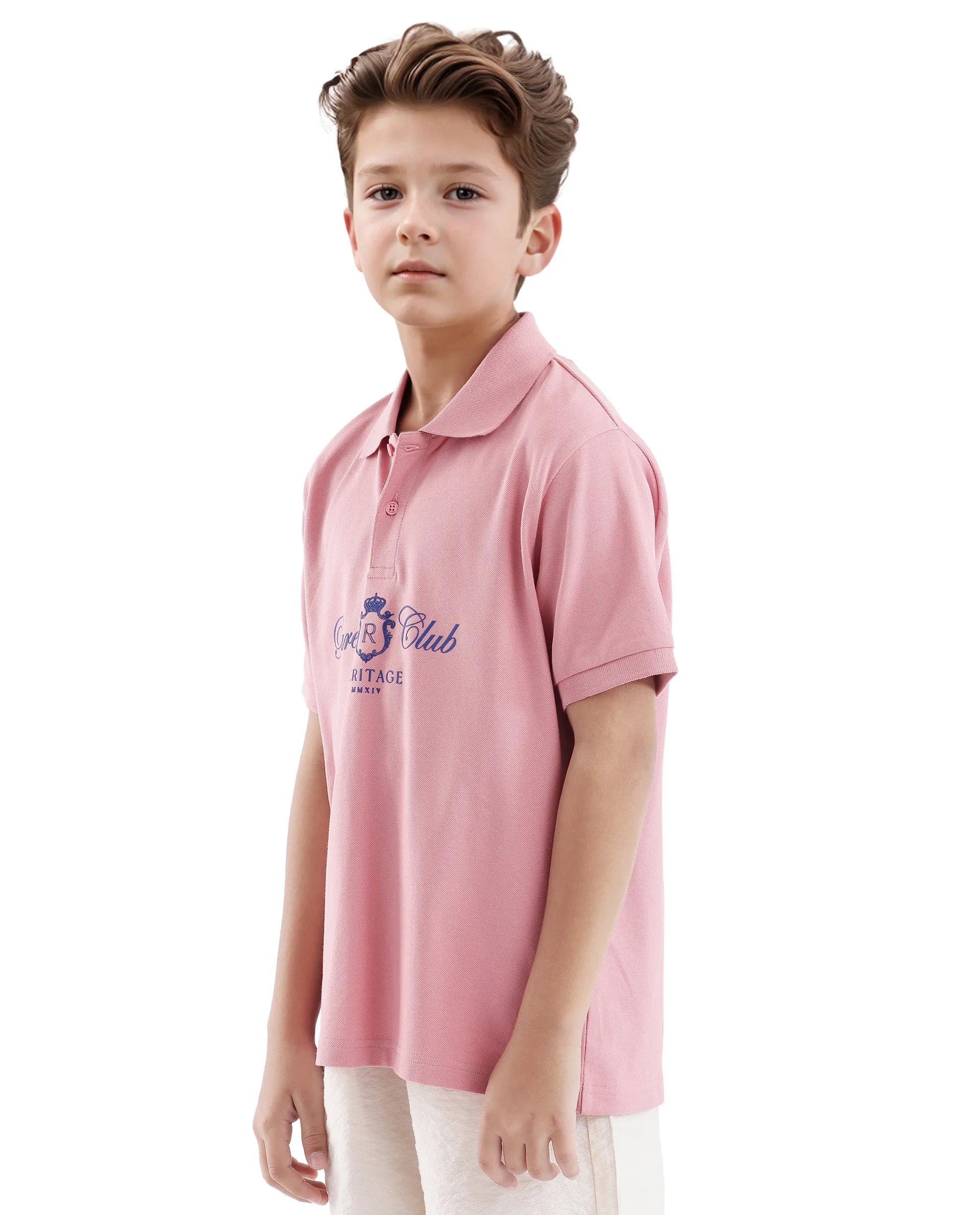 Rare Ones Kids Aimo Pastel Pink Cotton Short Sleeve Hd Print Polo