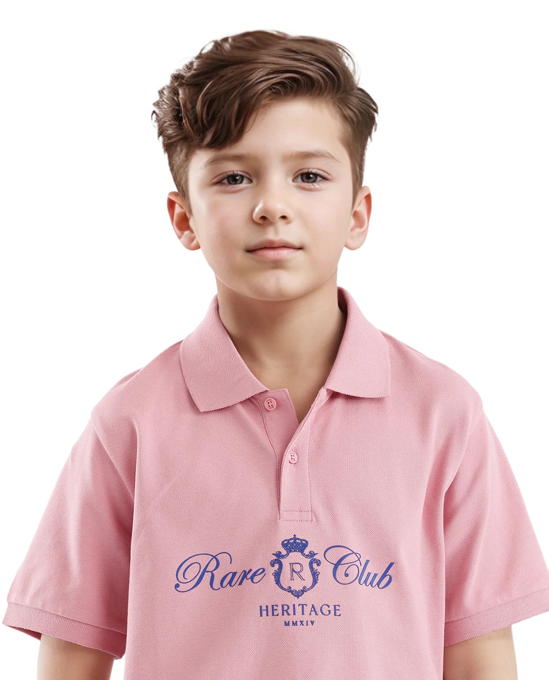 Rare Ones Kids Aimo Pastel Pink Cotton Short Sleeve Hd Print Polo