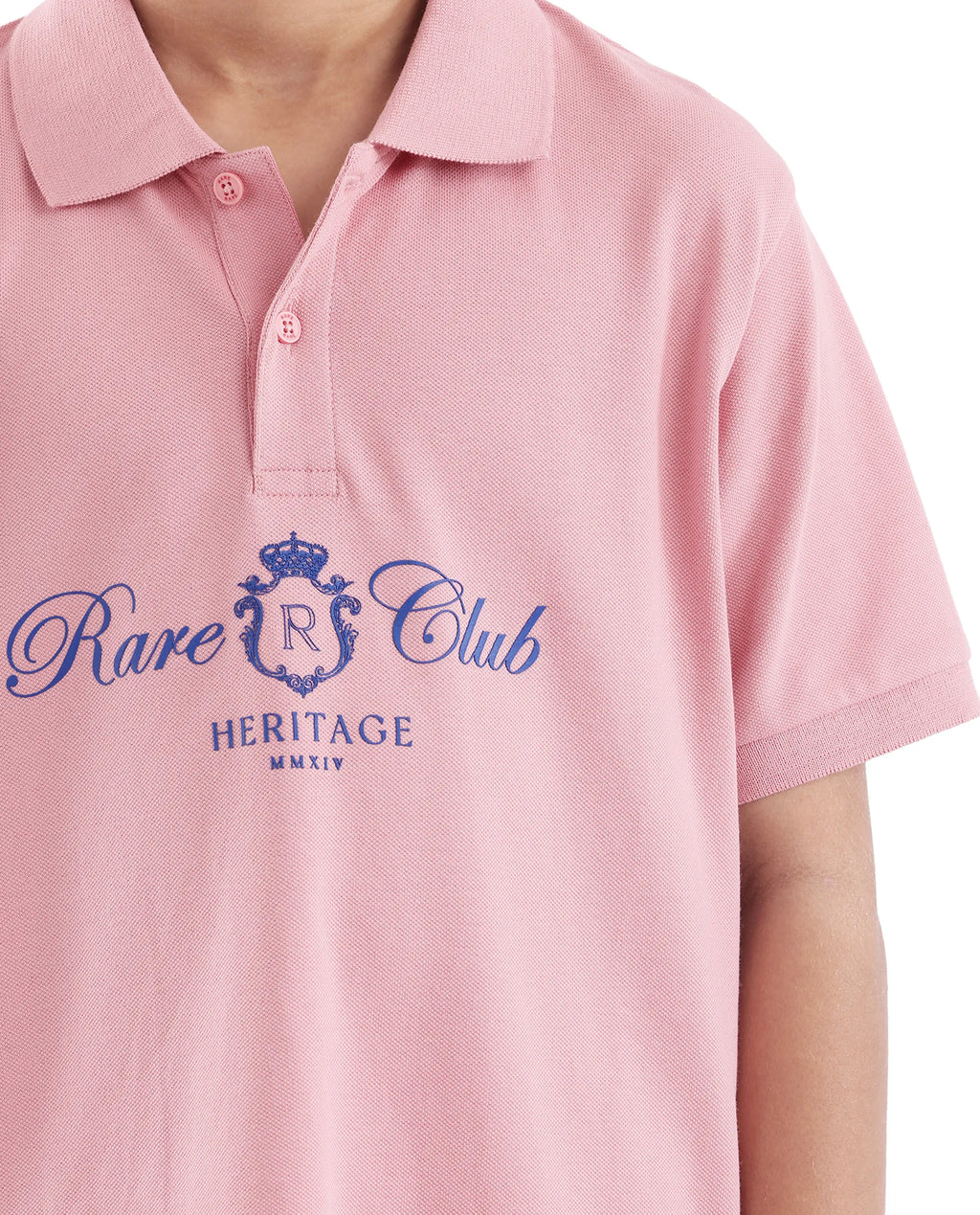 Rare Ones Kids Aimo Pastel Pink Cotton Short Sleeve Hd Print Polo