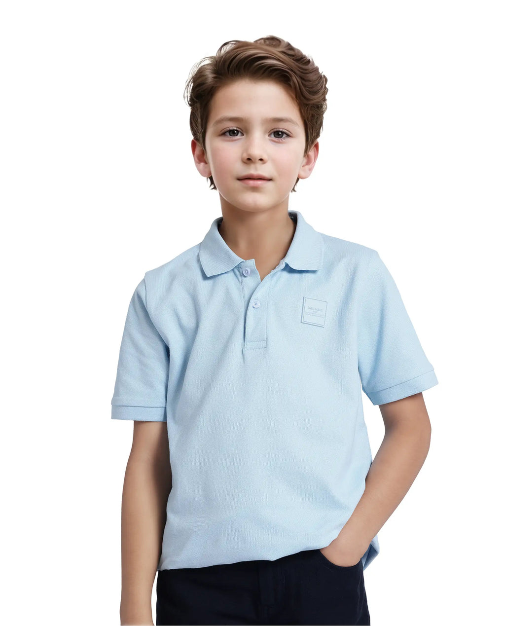Rare Ones Kids Aran Light Blue Cotton Short Sleeve Polo Neck Applique Polo