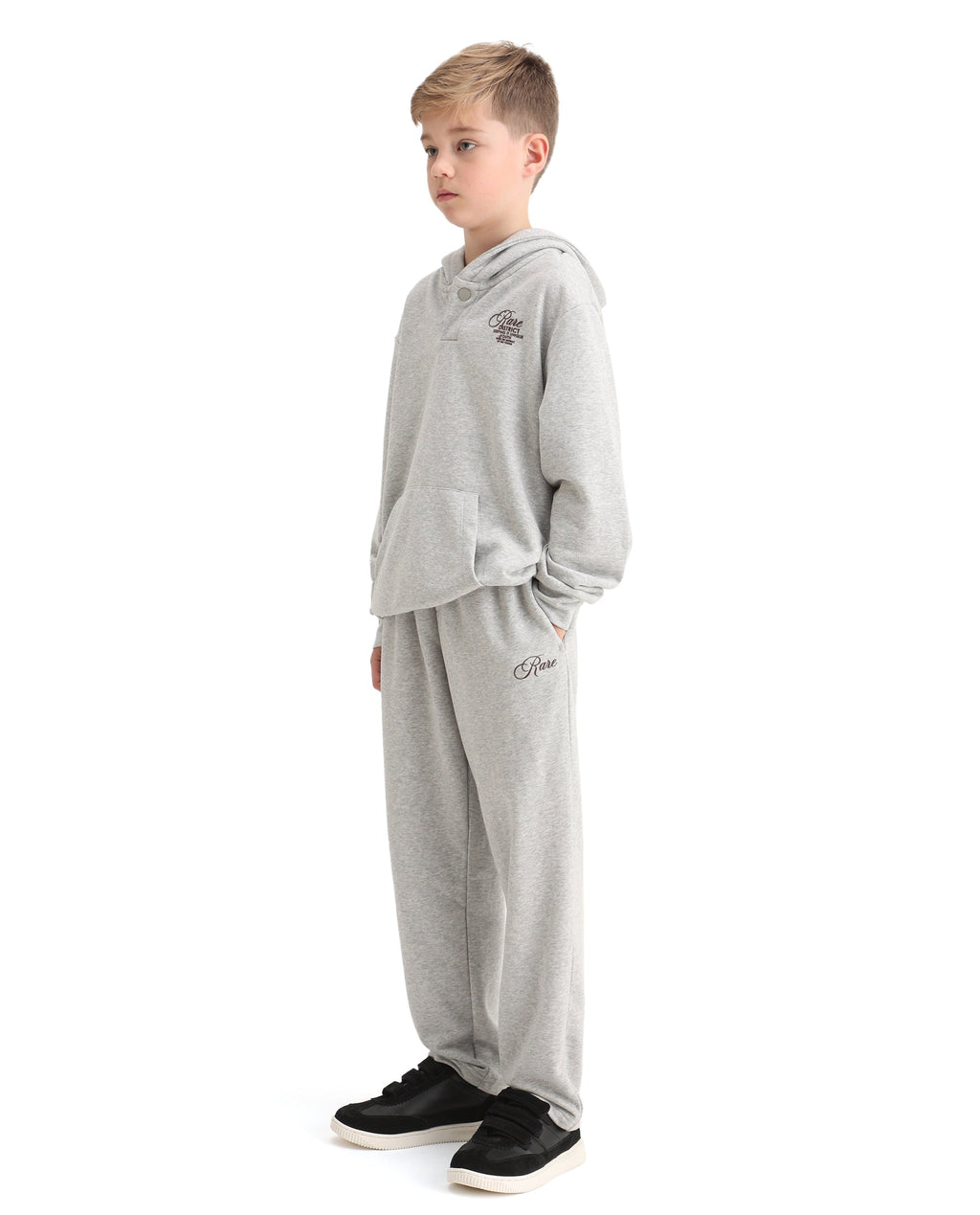 Rare Ones Kids Arno-B Melange Grey Cotton Blend Drawstring Closure Regular Fit Trackpant