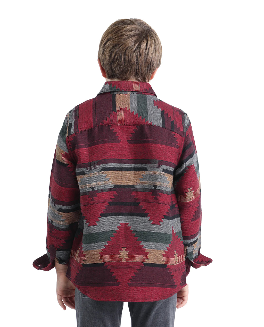 Rare Ones Kids Azlo-K Red Cotton Blend Button Closure Spread Collar Jacquard Full Sleeves Regular Fit Shirt