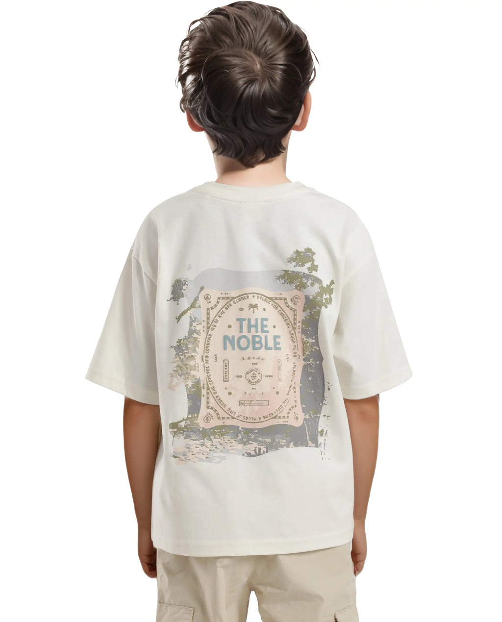 Rare Ones Kids Bany Off White Cotton Half Sleeves Crew Neck Oversized Fit Graphic Back Print T-Shirt