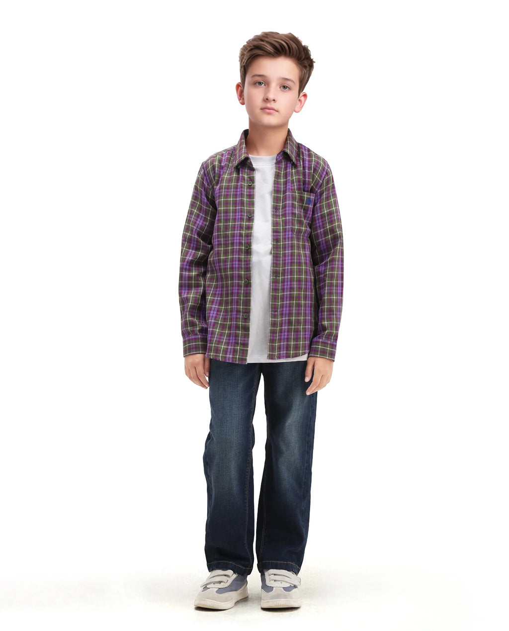 Rare Ones Kids Beke Purple Cotton Blend Checked Button Closure Regular Fit Shirt