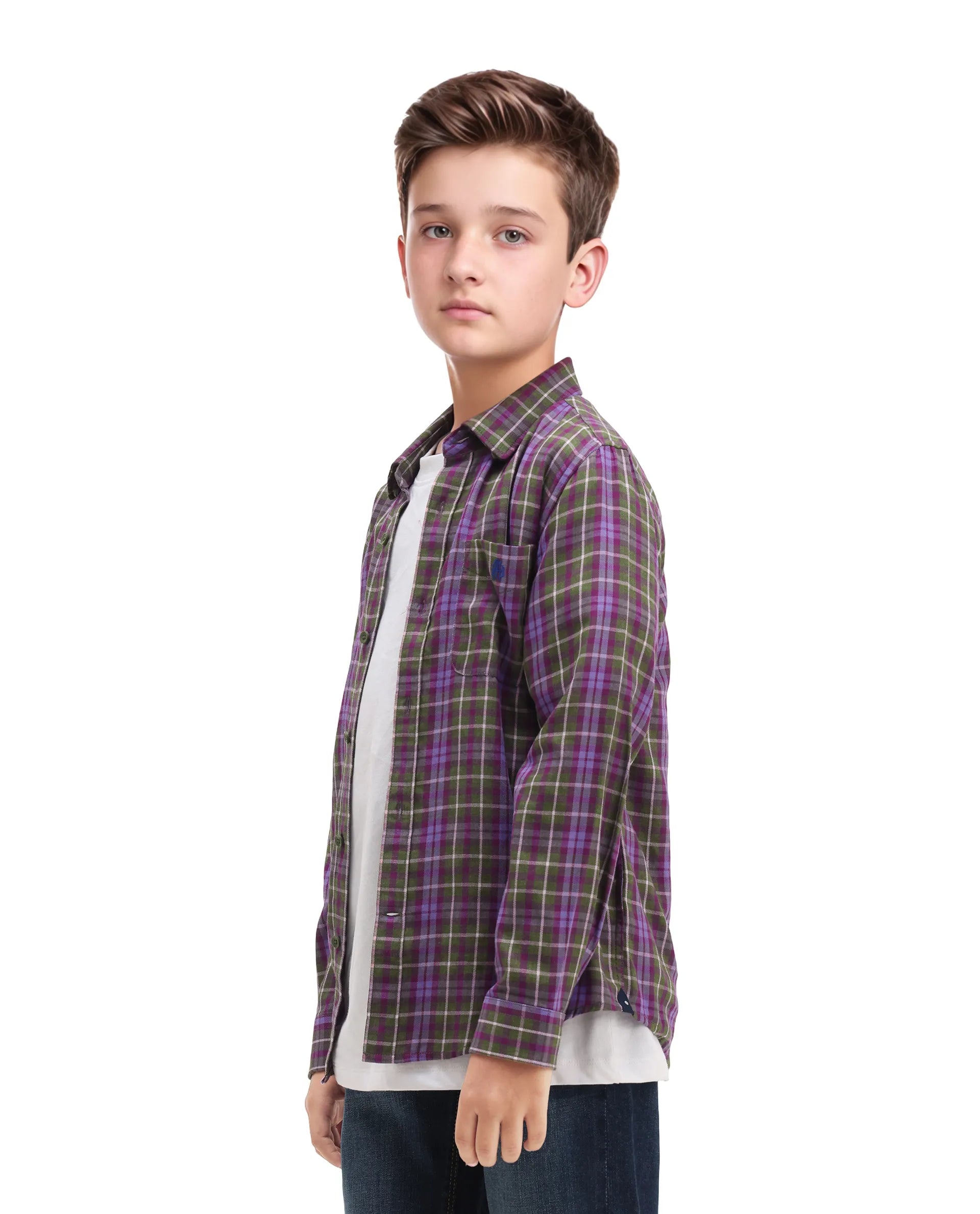 Rare Ones Kids Beke Purple Cotton Blend Checked Button Closure Regular Fit Shirt
