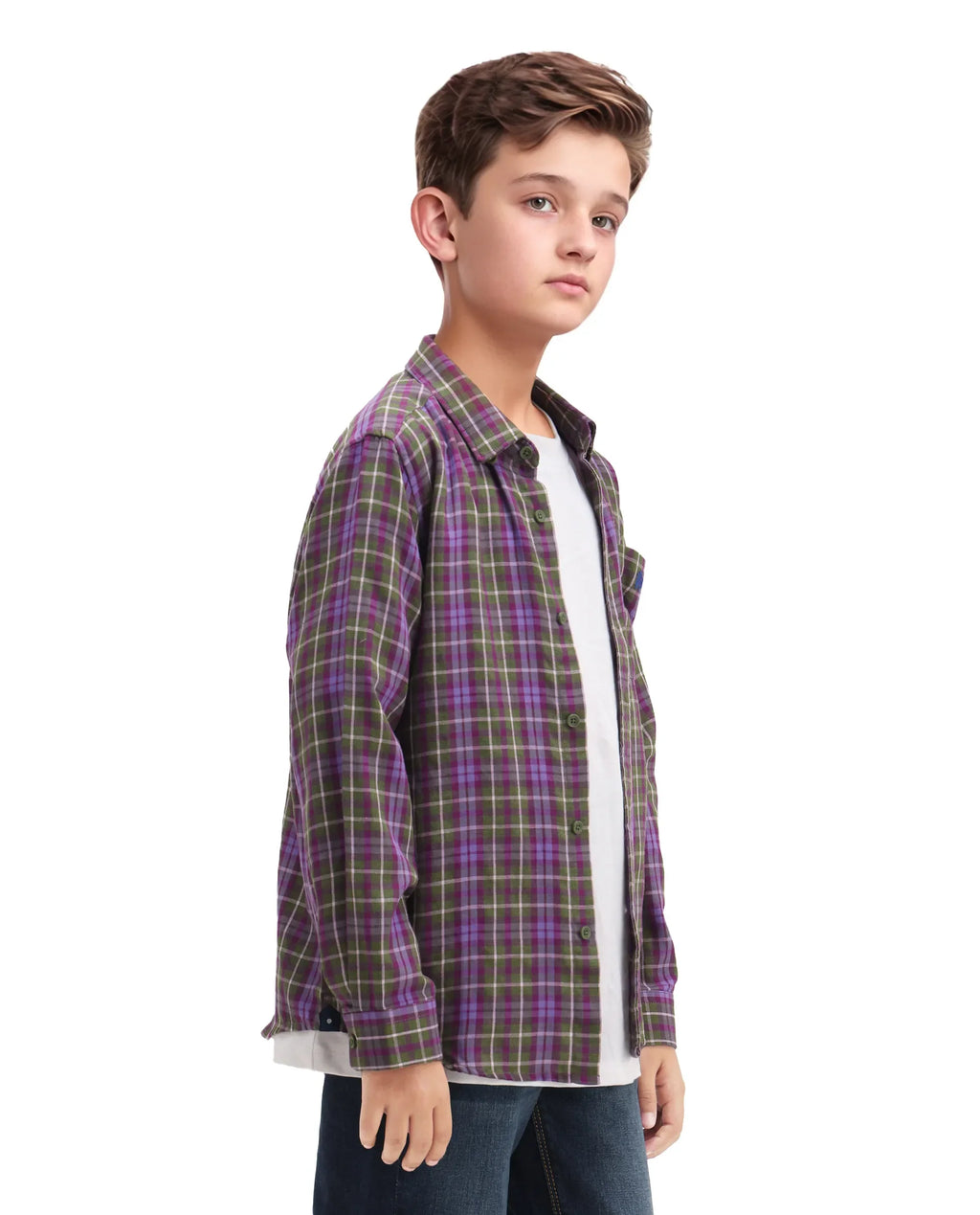 Rare Ones Kids Beke Purple Cotton Blend Checked Button Closure Regular Fit Shirt