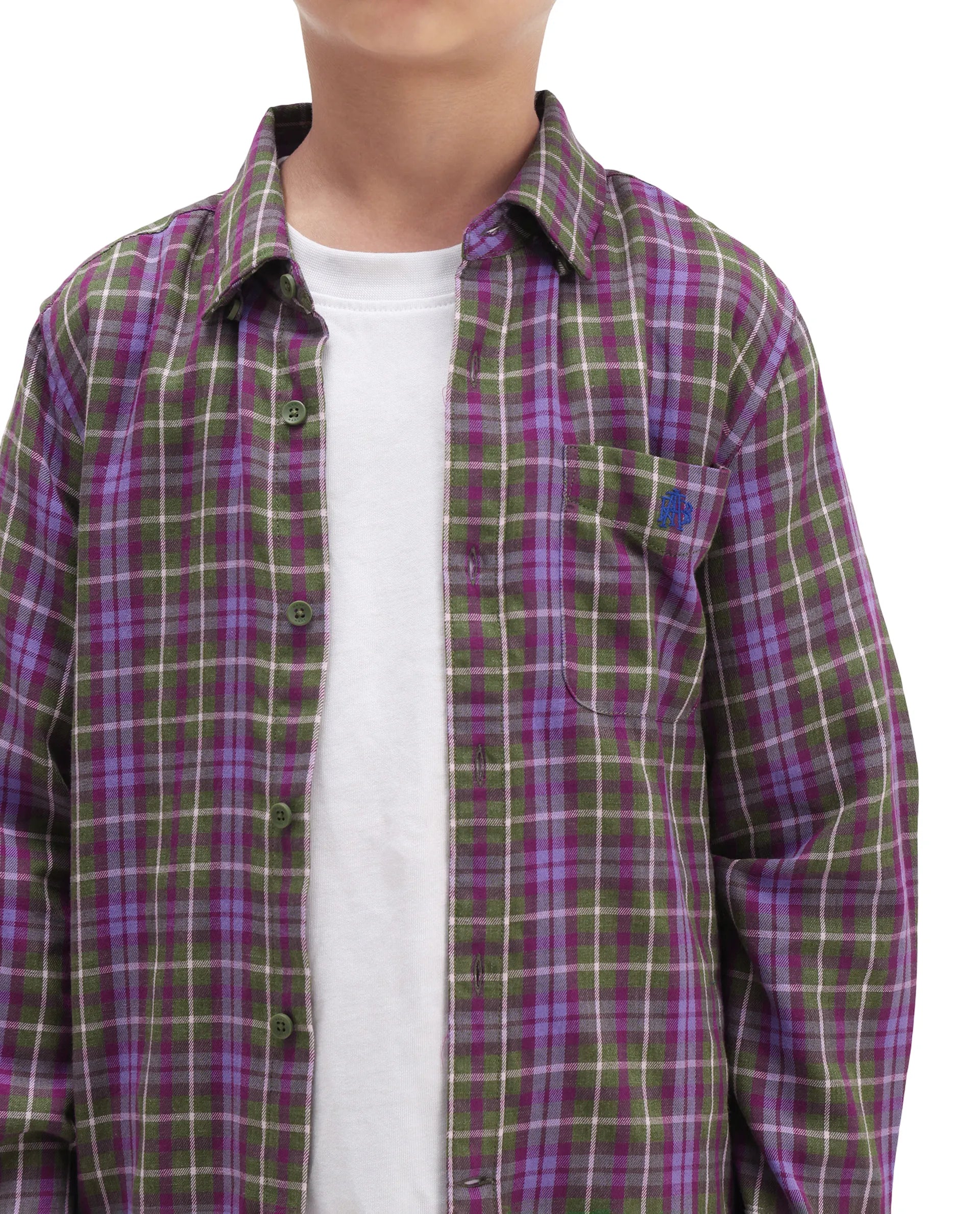 Rare Ones Kids Beke Purple Cotton Blend Checked Button Closure Regular Fit Shirt