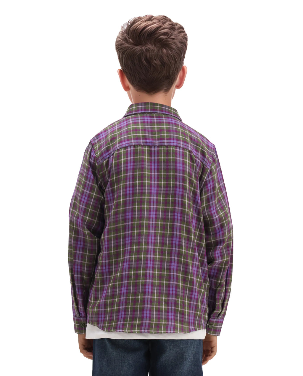 Rare Ones Kids Beke Purple Cotton Blend Checked Button Closure Regular Fit Shirt