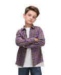 Rare Ones Kids Beke Purple Cotton Blend Checked Button Closure Regular Fit Shirt