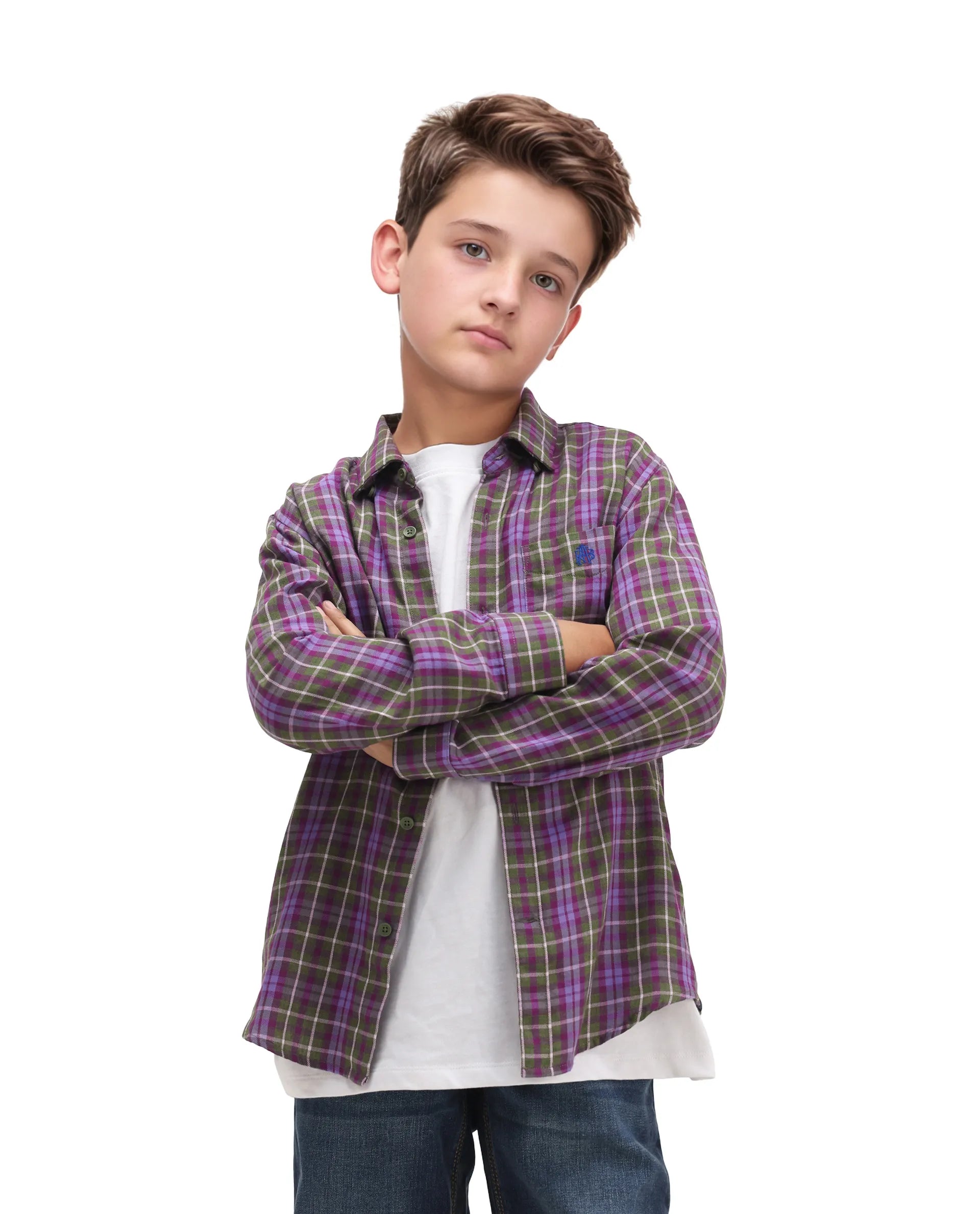 Rare Ones Kids Beke Purple Cotton Blend Checked Button Closure Regular Fit Shirt