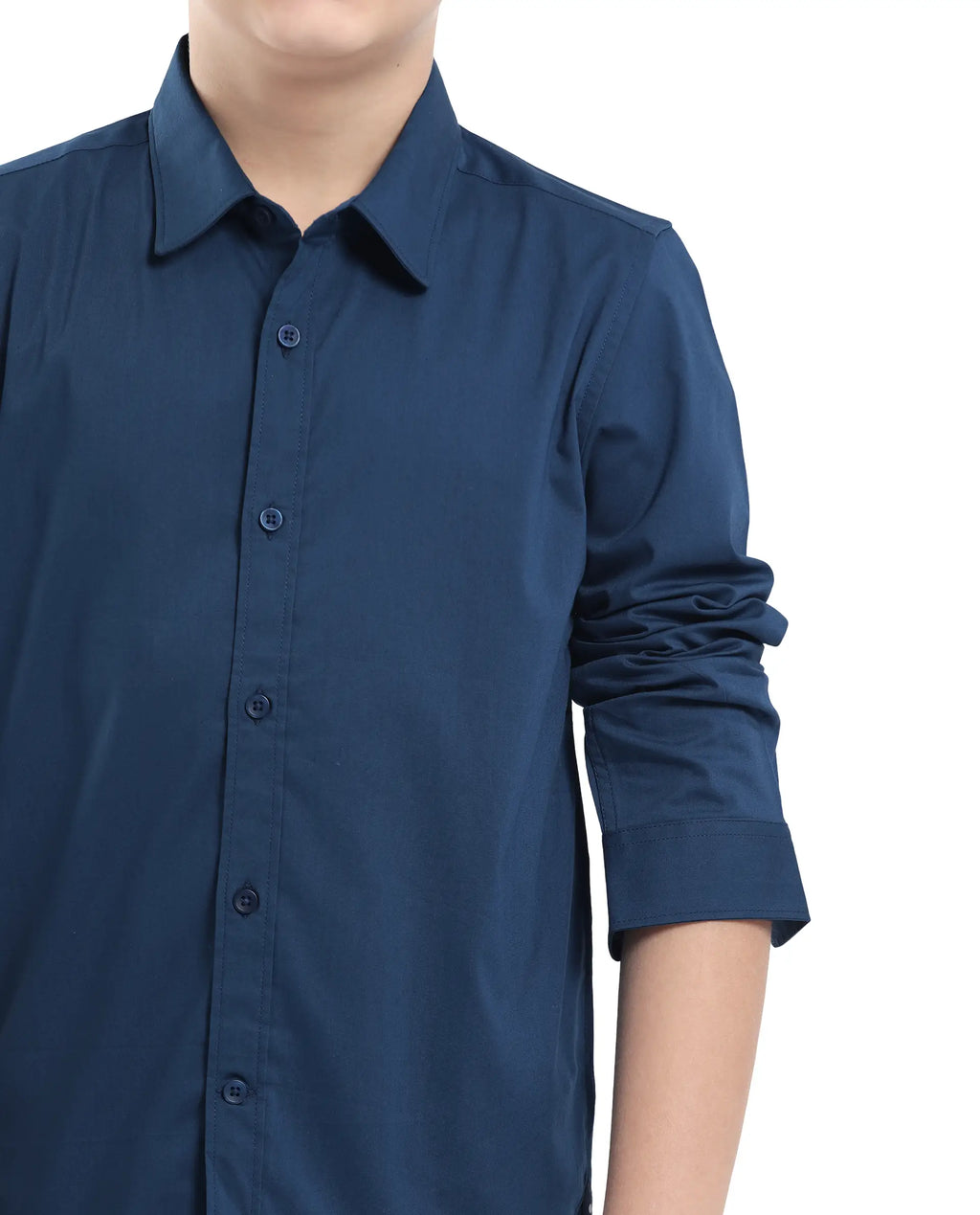Rare Ones Kids Beno Blue Cotton Blend Full Sleeve Button Solid Regular Fit Shirt