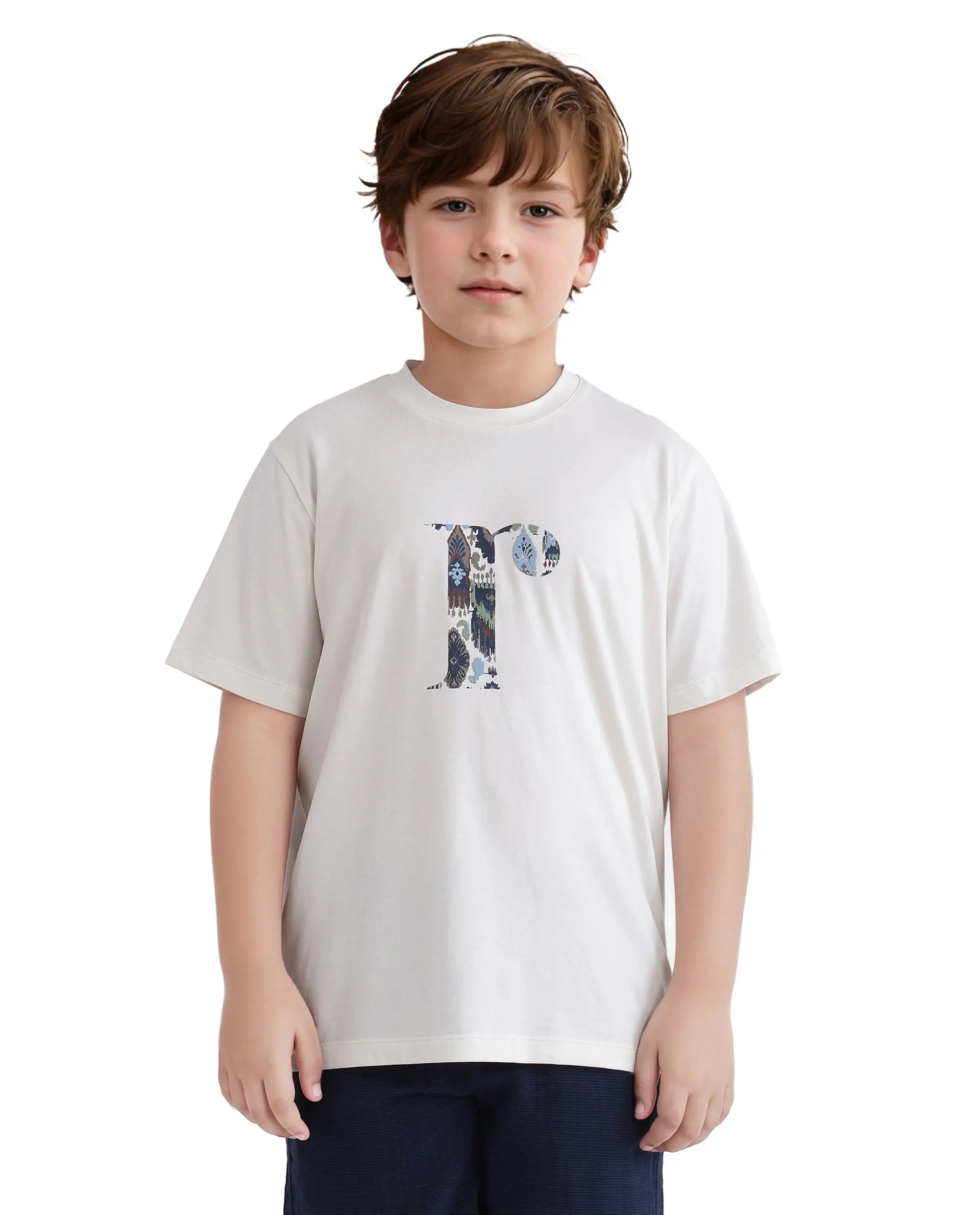 Rare Ones Kids Bent-K Off White Cotton Blend Short Sleeve Crew Neck Printed T-Shirt