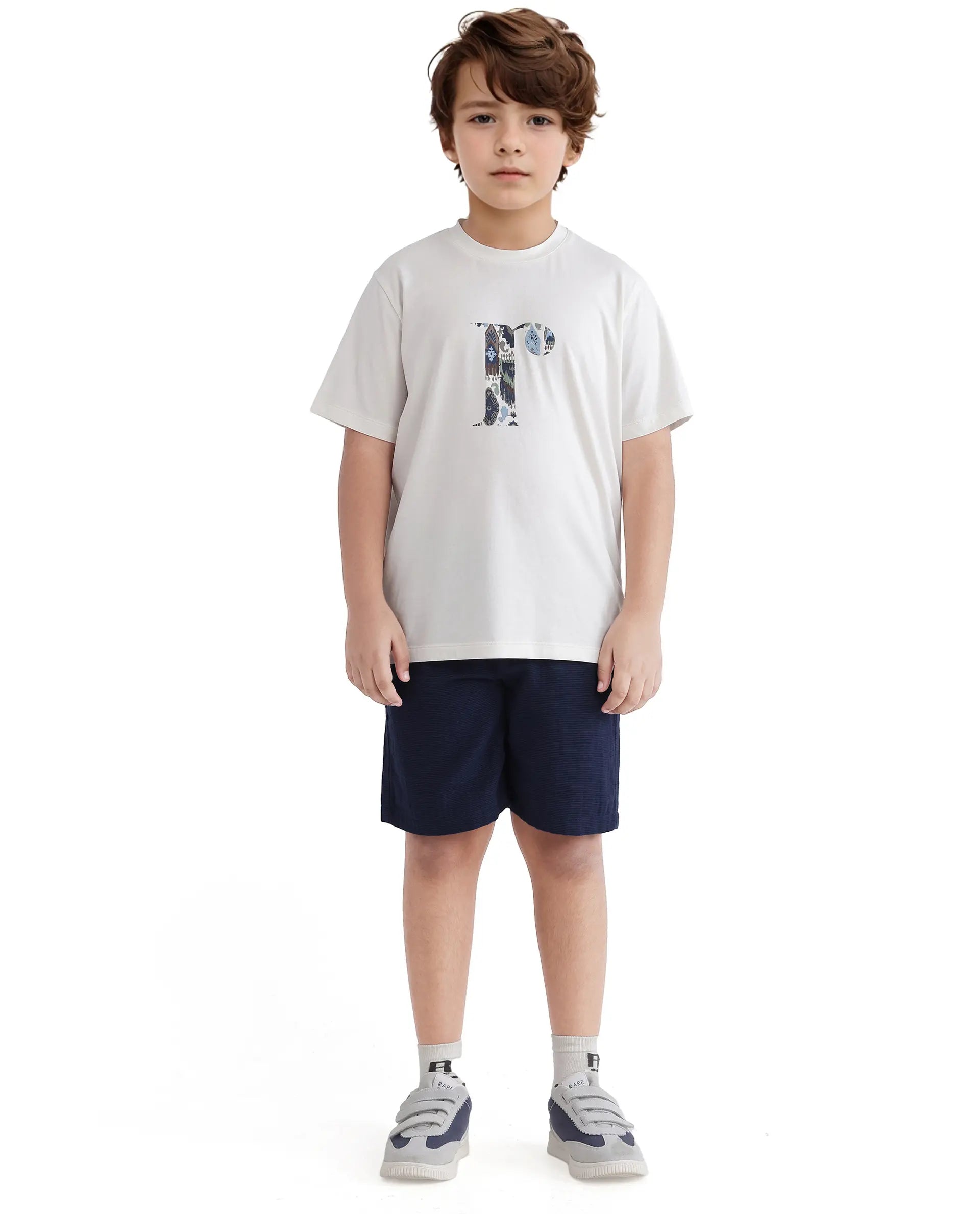Rare Ones Kids Bent-K Off White Cotton Blend Short Sleeve Crew Neck Printed T-Shirt
