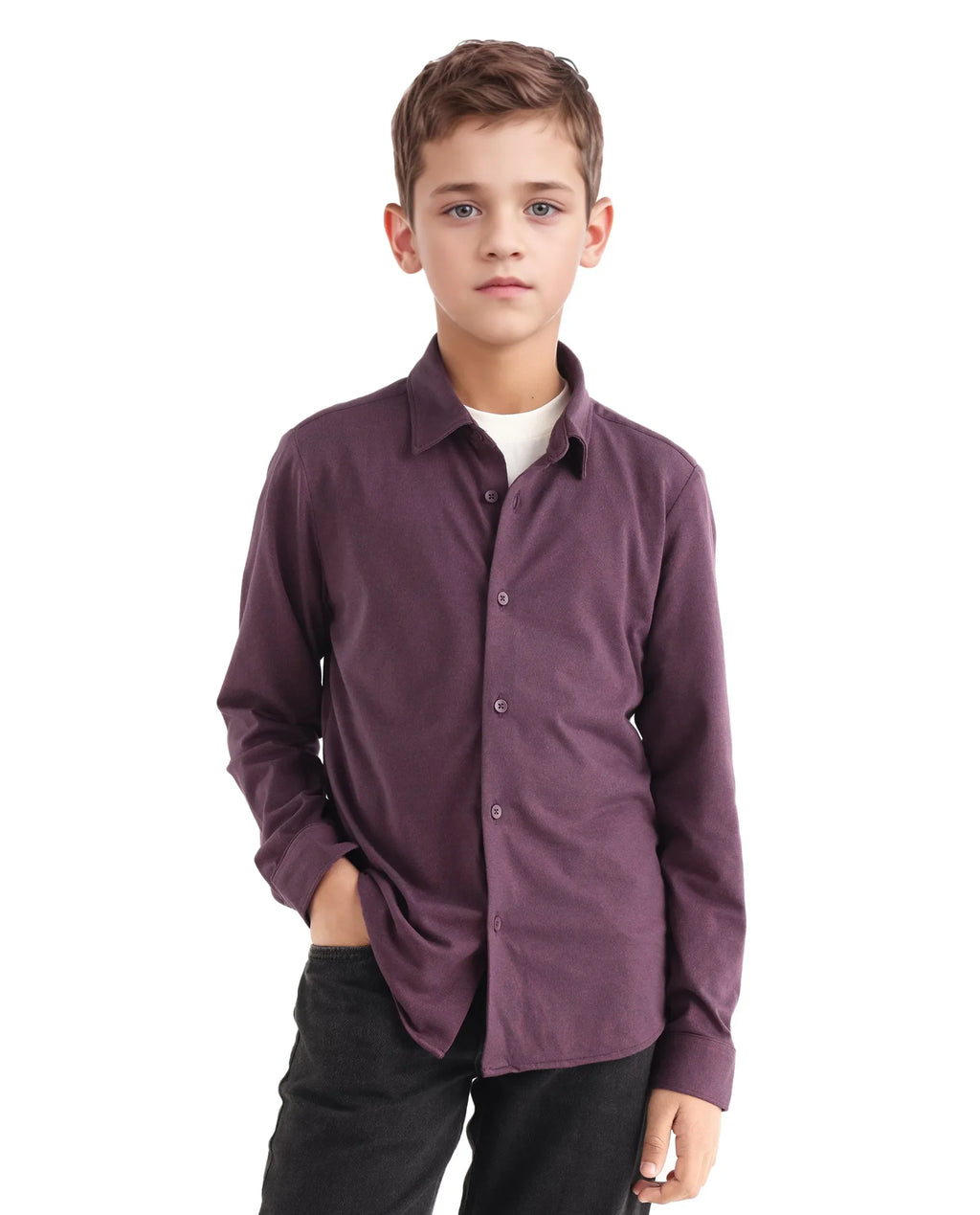 Rare Ones Kids Bler-K Maroon Cotton Blend Plain Button Closure Regular Fit Shirt