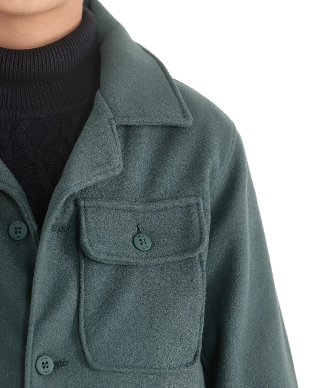 Rare Ones Kids Bochin Teal Button Closure Lapel Neck Full Sleeve Jacket