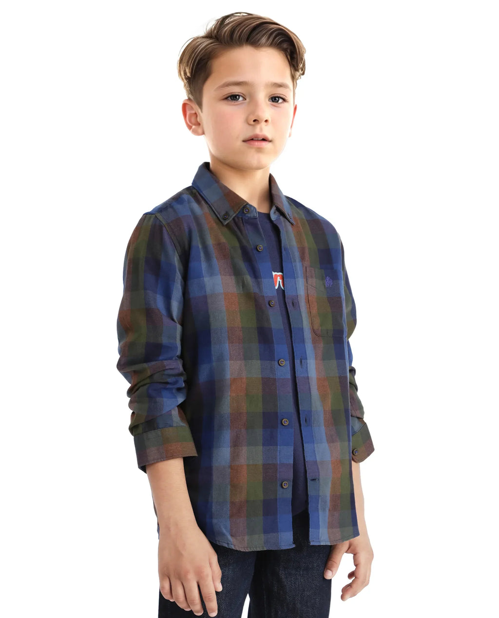 Rare Ones Kids Cal Blue Cotton Poly Full Sleeve Button Down Checked Shirt