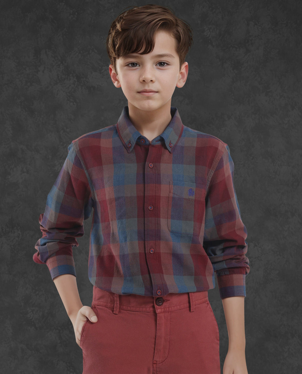 Rare Ones Kids Cal Red Cotton Full Sleeves Button Down Collar Regular Fit Checked Shirt