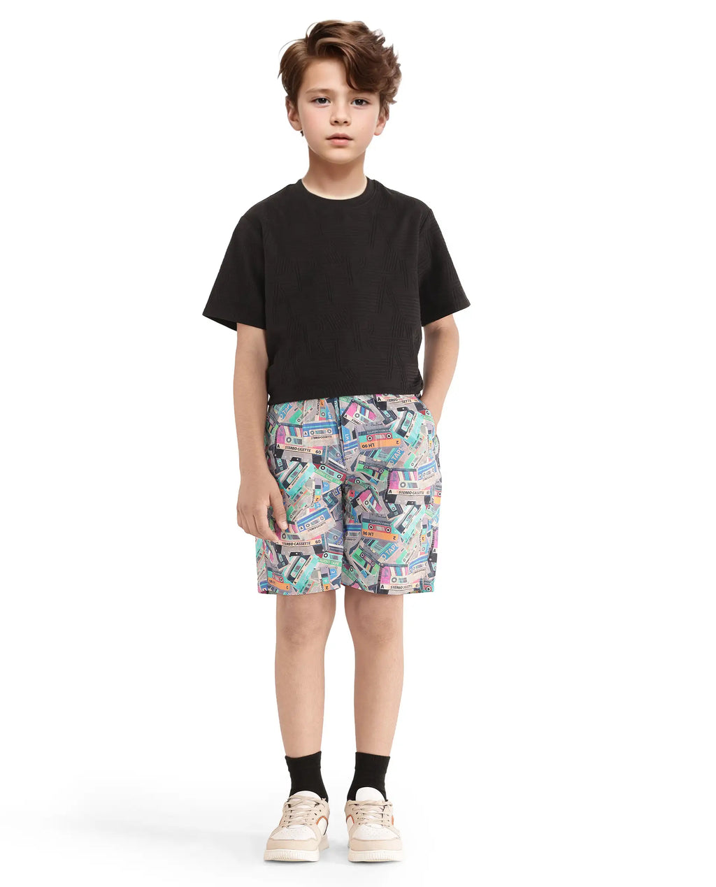 Rare Ones Kids Caster Light Brown Cotton Drawstring Closure Digital Print Shorts