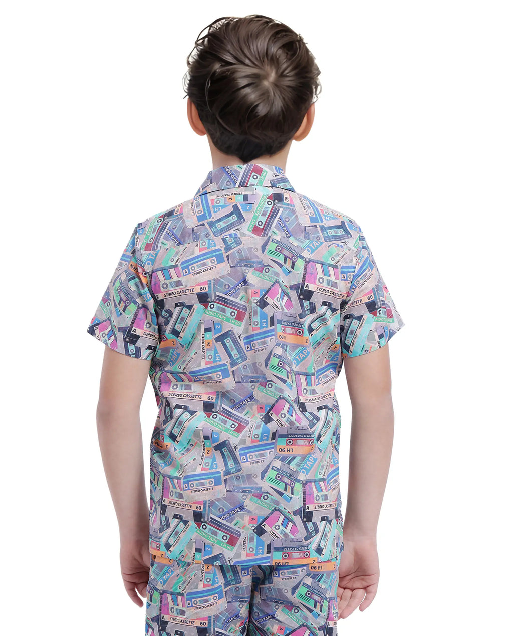 Rare Ones Kids Cast Light Brown Cotton Short Sleeve Cuban Collar Digital Print Shirt