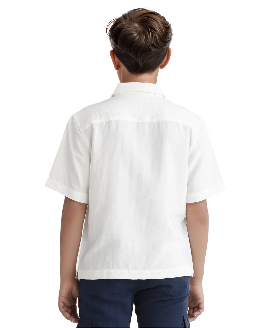 Rare Ones Kids Chad White Viscose Blend Half Sleeve Button Solid Regular Fit Shirt