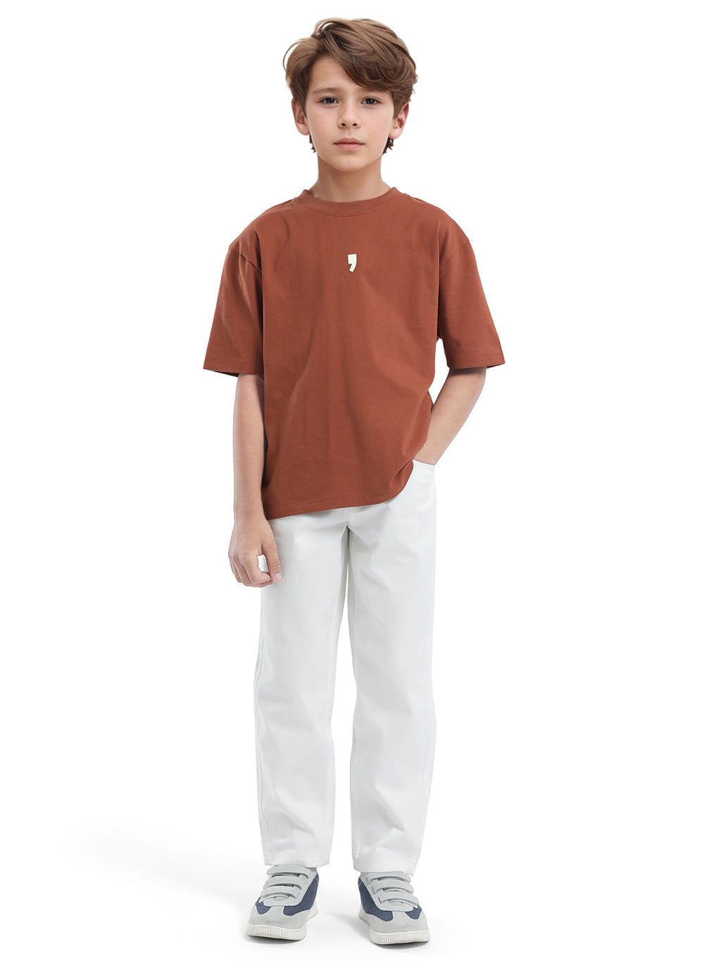 Rare Ones Kids Chile-K Rust Cotton Graphic Print Slip-On Oversized Fit T-Shirt