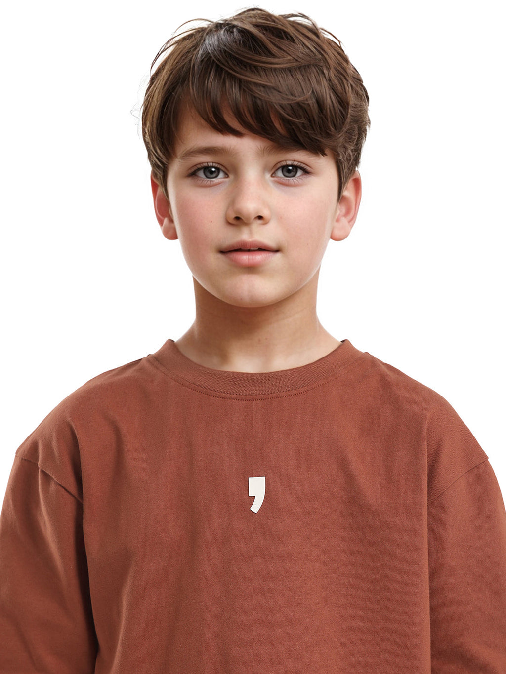 Rare Ones Kids Chile-K Rust Cotton Graphic Print Slip-On Oversized Fit T-Shirt
