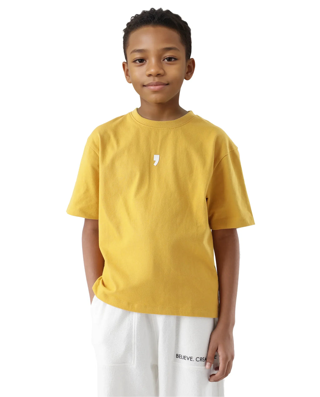 Rare Ones Kids Chile-K Yellow Cotton Graphic Print Slip-On Oversized Fit T-Shirt