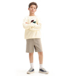 Rare Ones Kids Clas Dark Beige Cotton Solid Button And Zip Closure Regular Fit Shorts