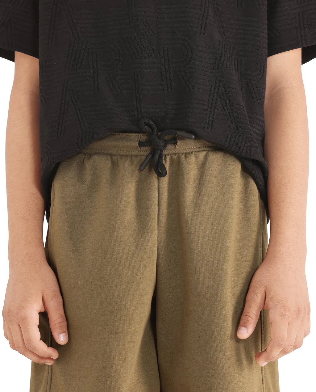 Rare Ones Kids Clon Olive Cotton Drawstring Closure Regular Solid Shorts