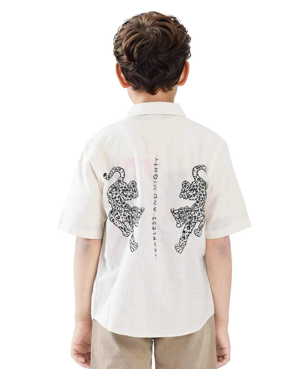 Rare Ones Kids Cora Off White Cotton Half Sleeve Button Embroidered Regular Fit Shirt