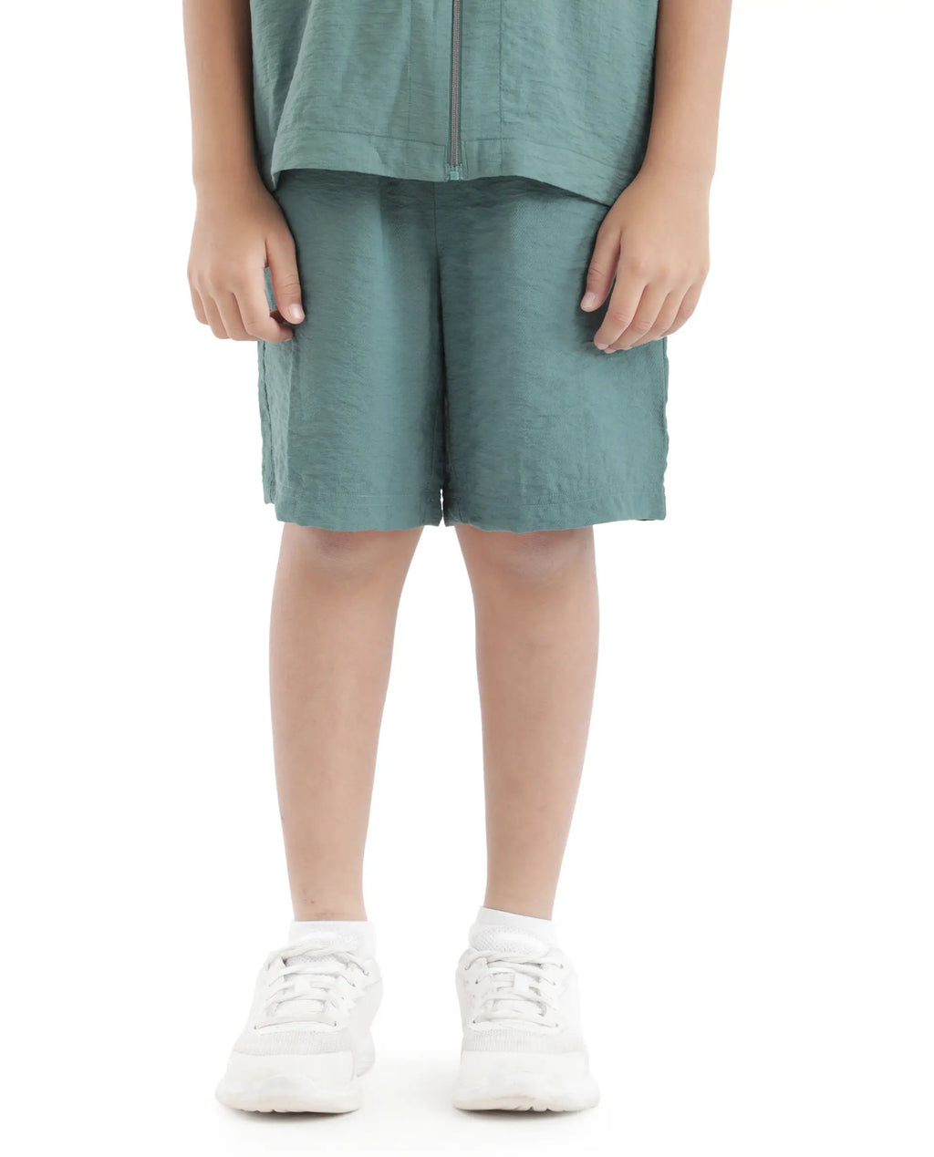 Rare Ones Kids Cosd Green Viscose Fabric Drawstring Closure Solid Shorts