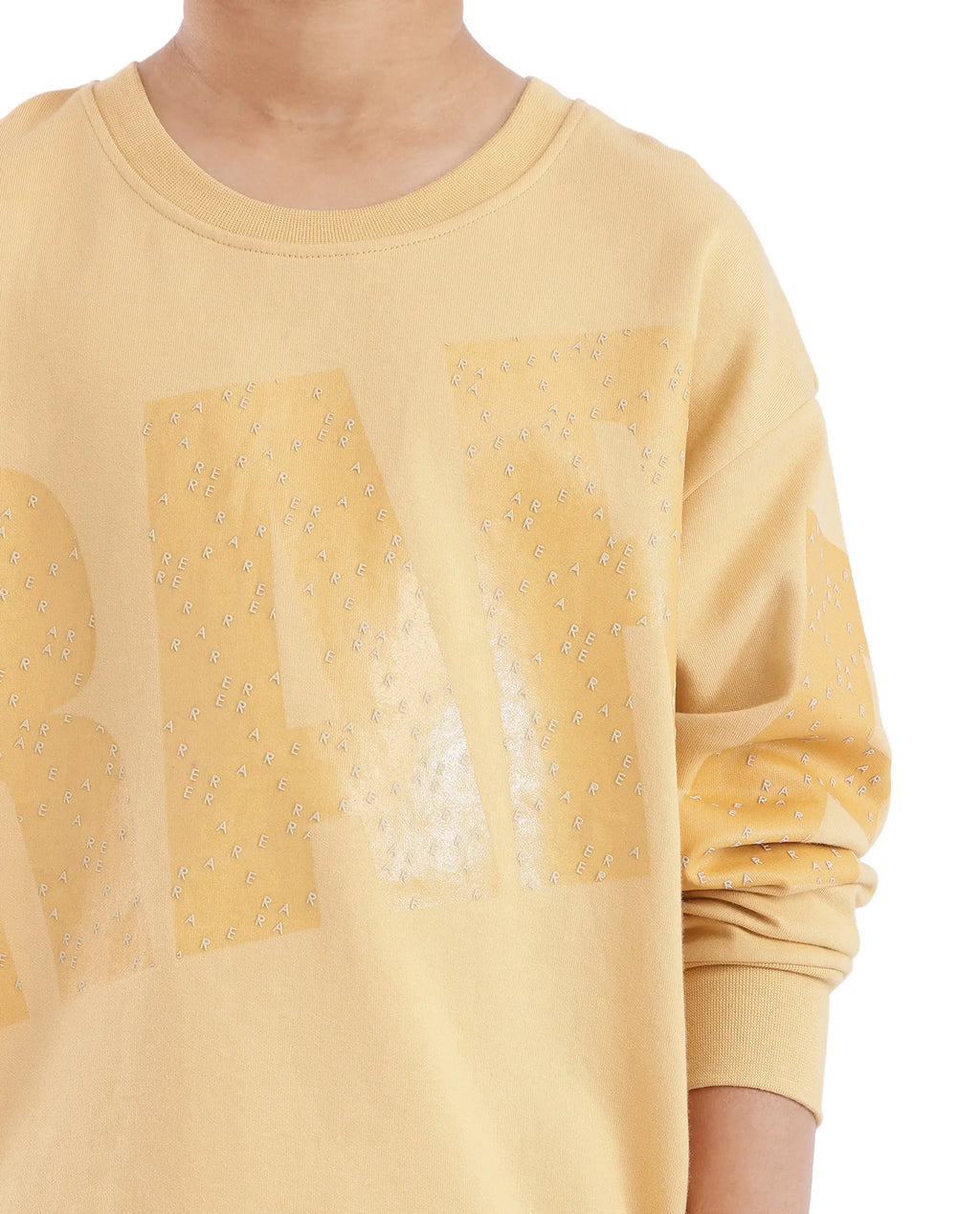 Rare Ones Kids Cramet Yellow Cotton Full Sleeve Gel With Hd Print Sweatshirt