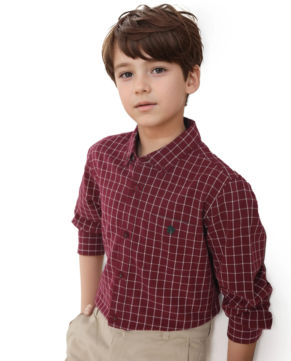 Rare Ones Kids Crew Red Cotton Full Sleeves Button Down Collar Regular Fit Checked Shirt