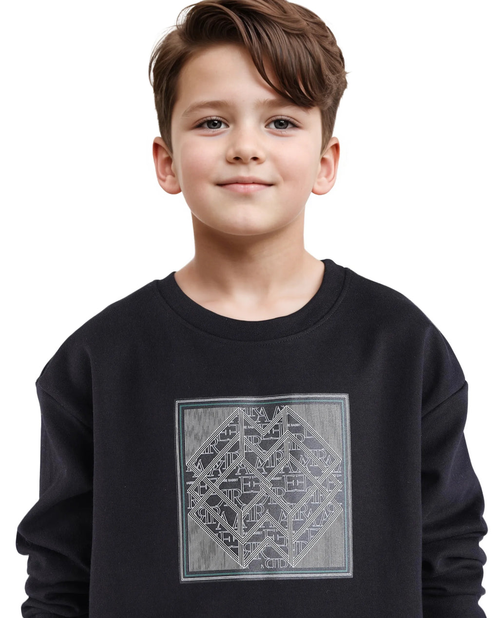 Rare Ones Kids Crocen Black Cotton Full Sleeve Crew Neck Hd Print Monogram Sweatshirt