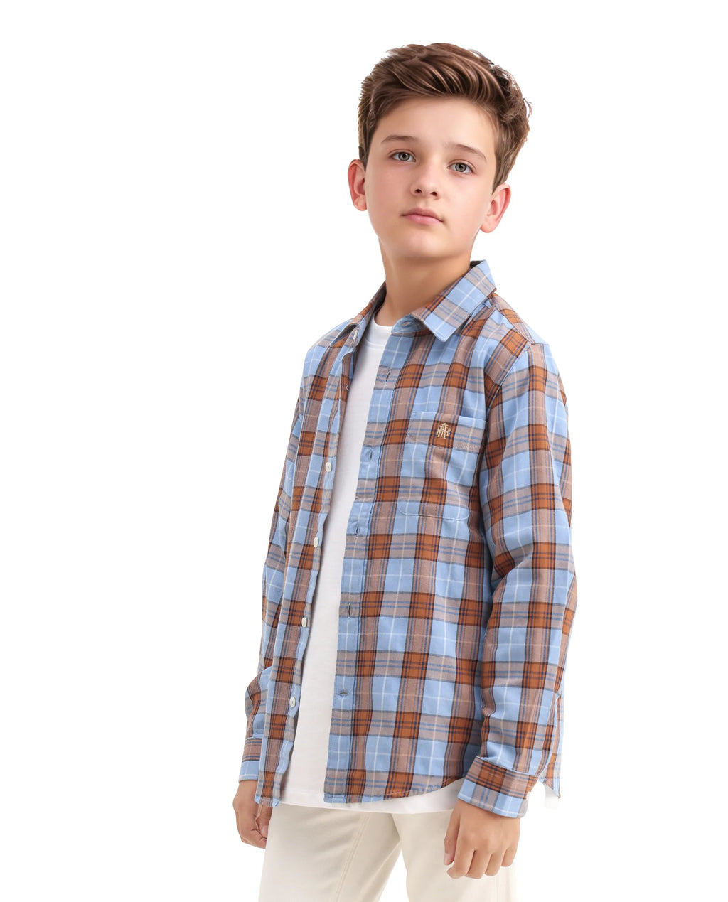 Rare Ones Kids Cruz Light Blue Cotton Checked Button Closure Regular Fit Shirt