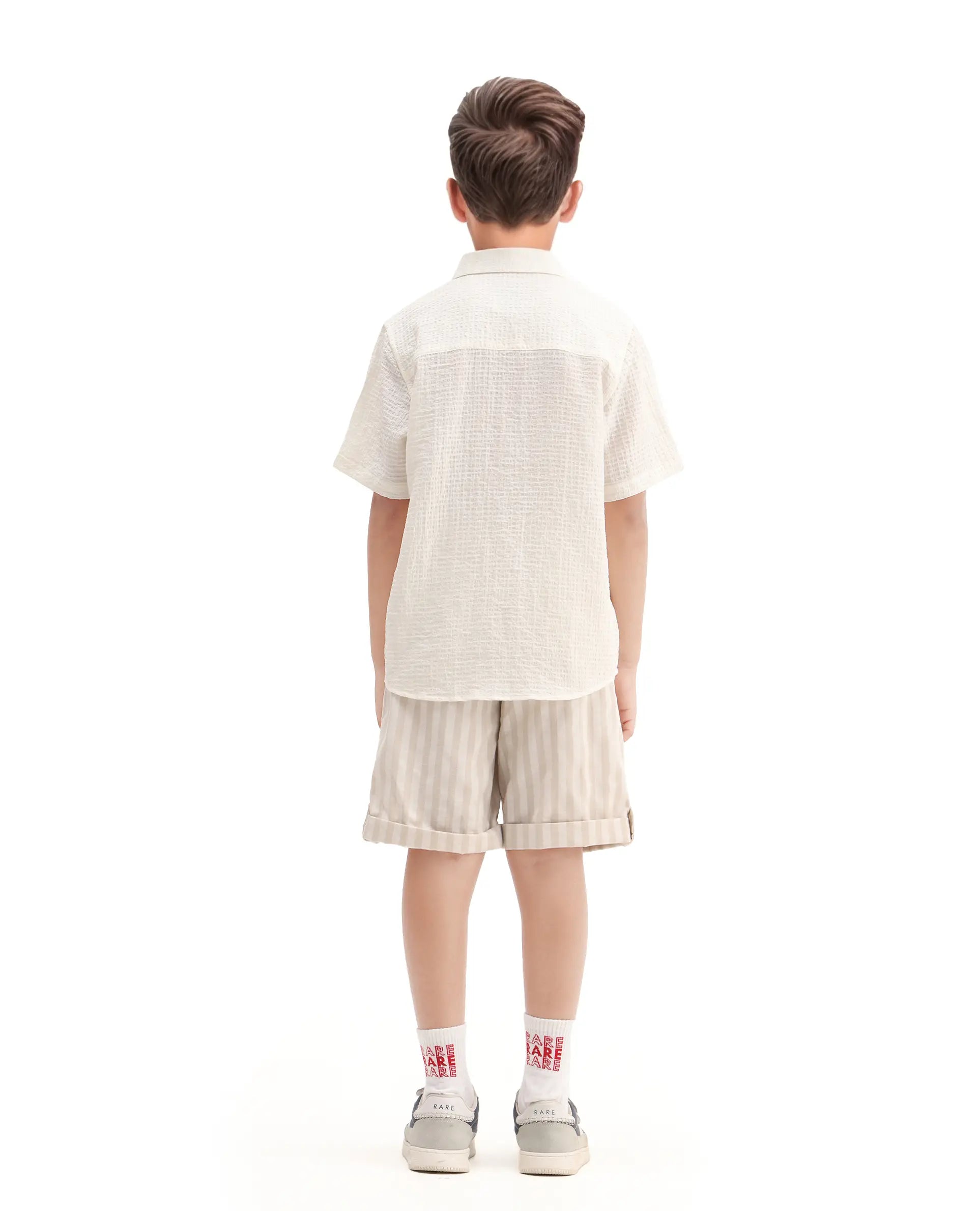 Rare Ones Kids Danni Beige Polyester Striped Button & Zip Closure Regular Fit Shorts