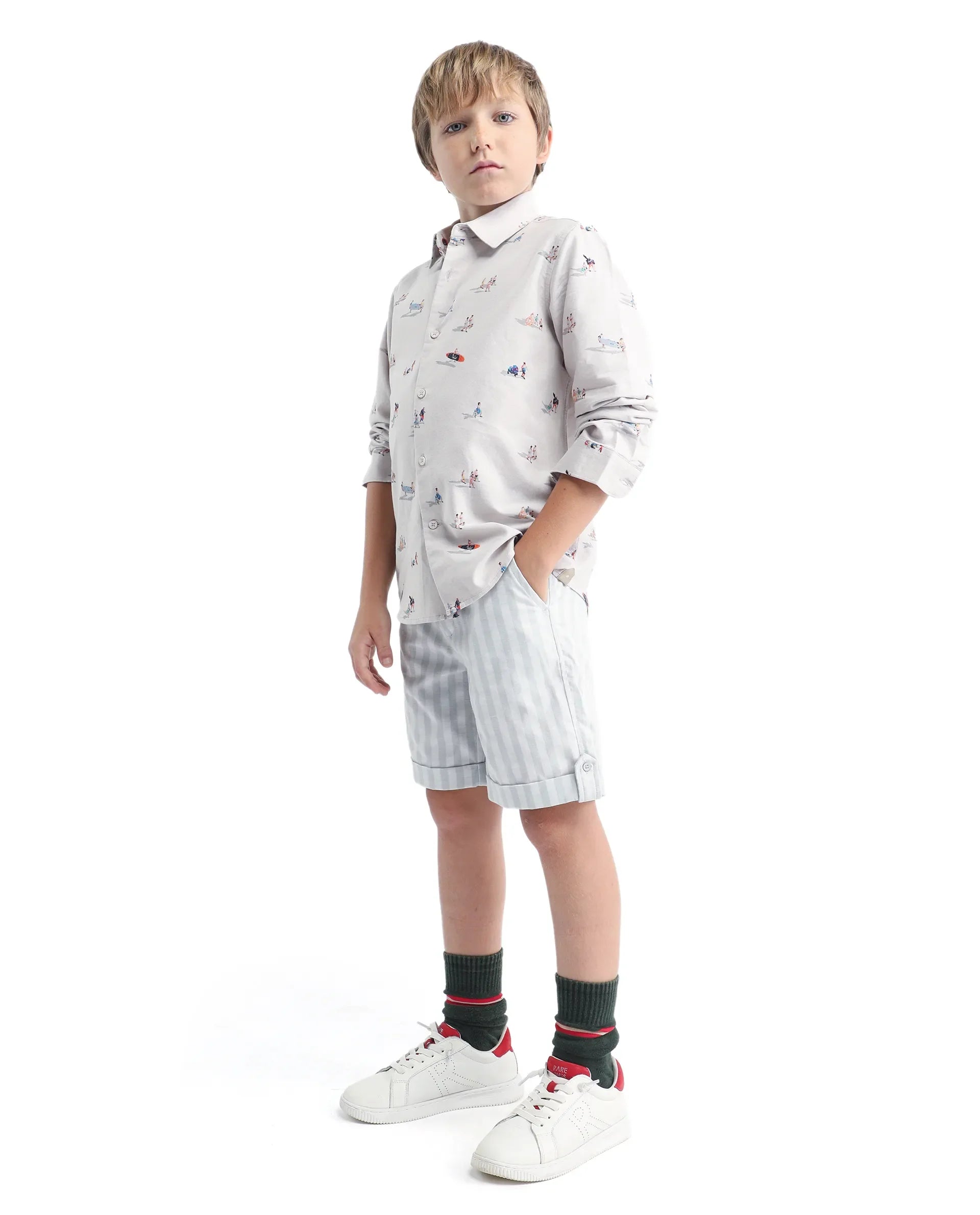 Rare Ones Kids Danni Light Green Polyester Striped Button & Zip Closure Regular Fit Shorts