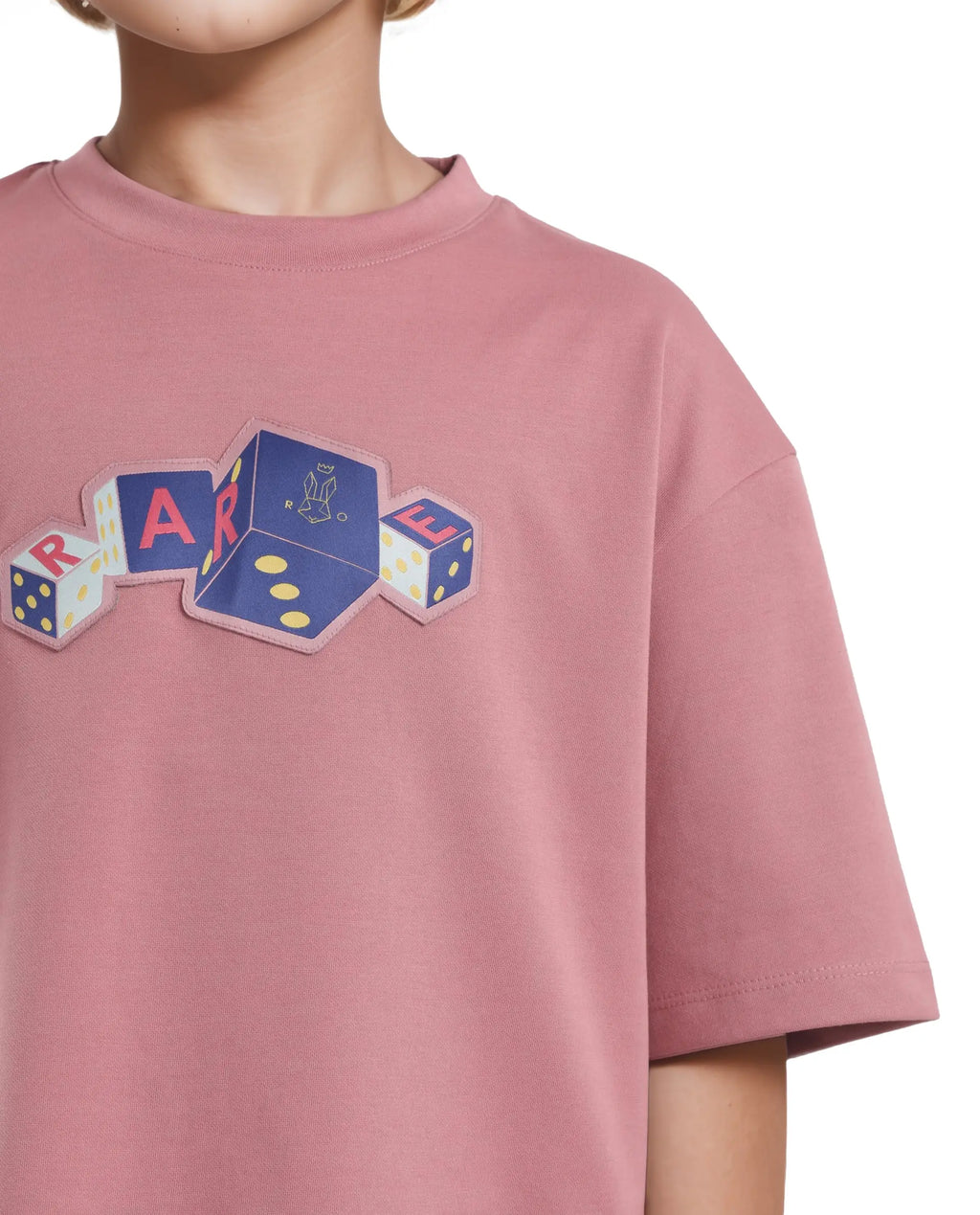 Rare Ones Kids Dice Pink Cotton Half Sleeves Crew Neck Boxy Fit Applique Print T-Shirt