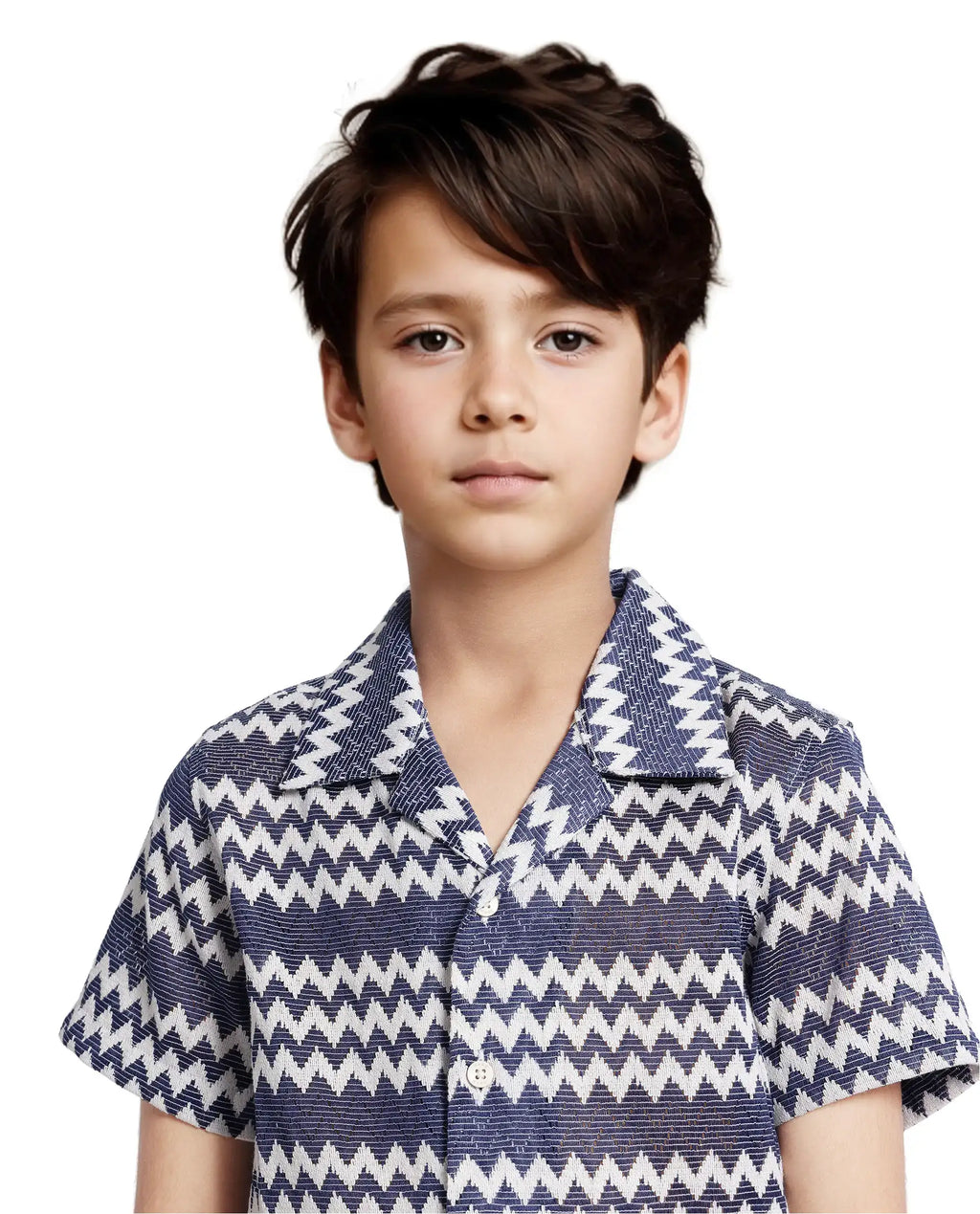 Rare Ones Kids Dio Blue Cotton Poly Half Sleeve Cuban Collar Dobby Shirt