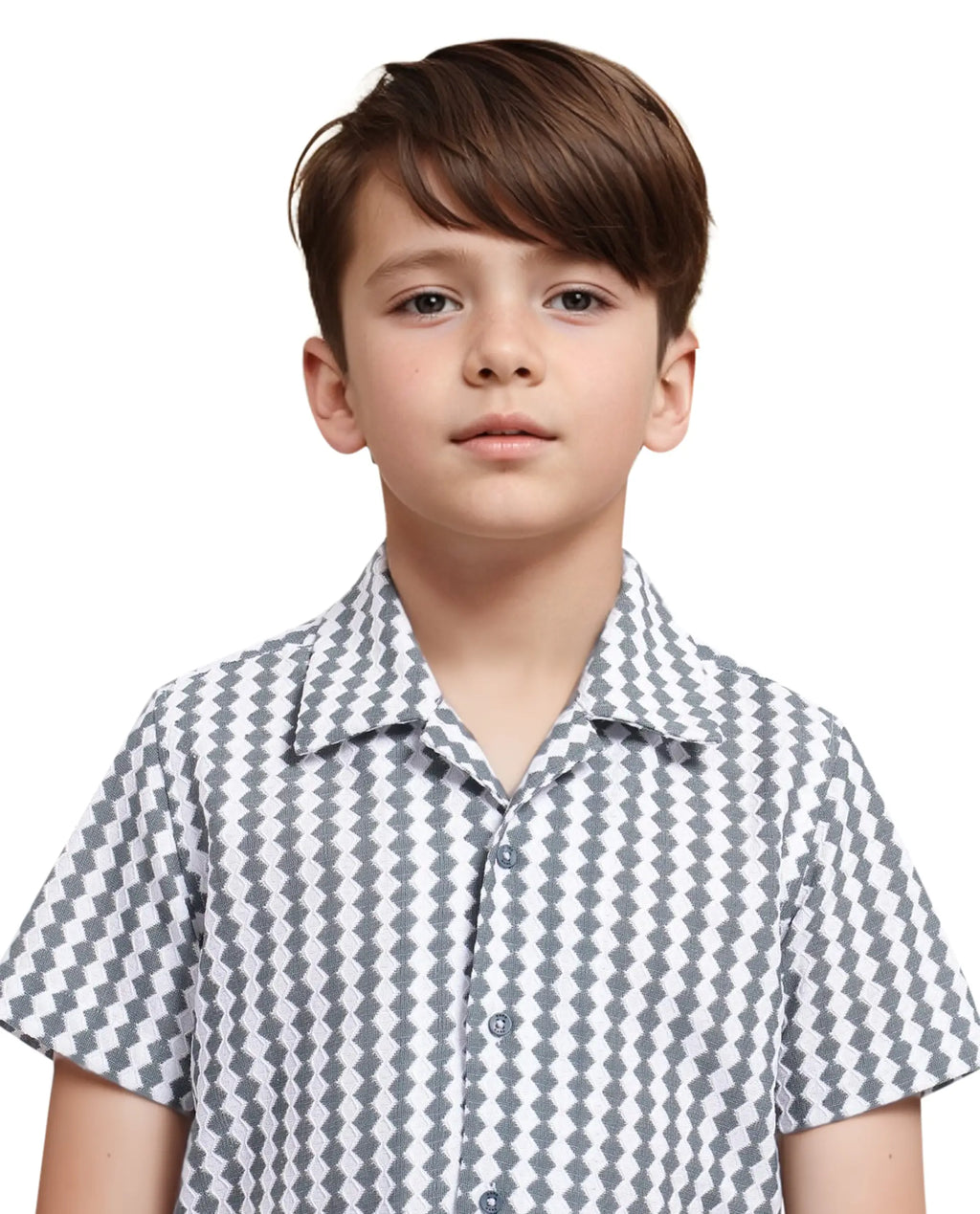Rare Ones Kids Dion Teal Polyester Short Sleeve Cuban Collar Regular Fit Jacquard Shirt